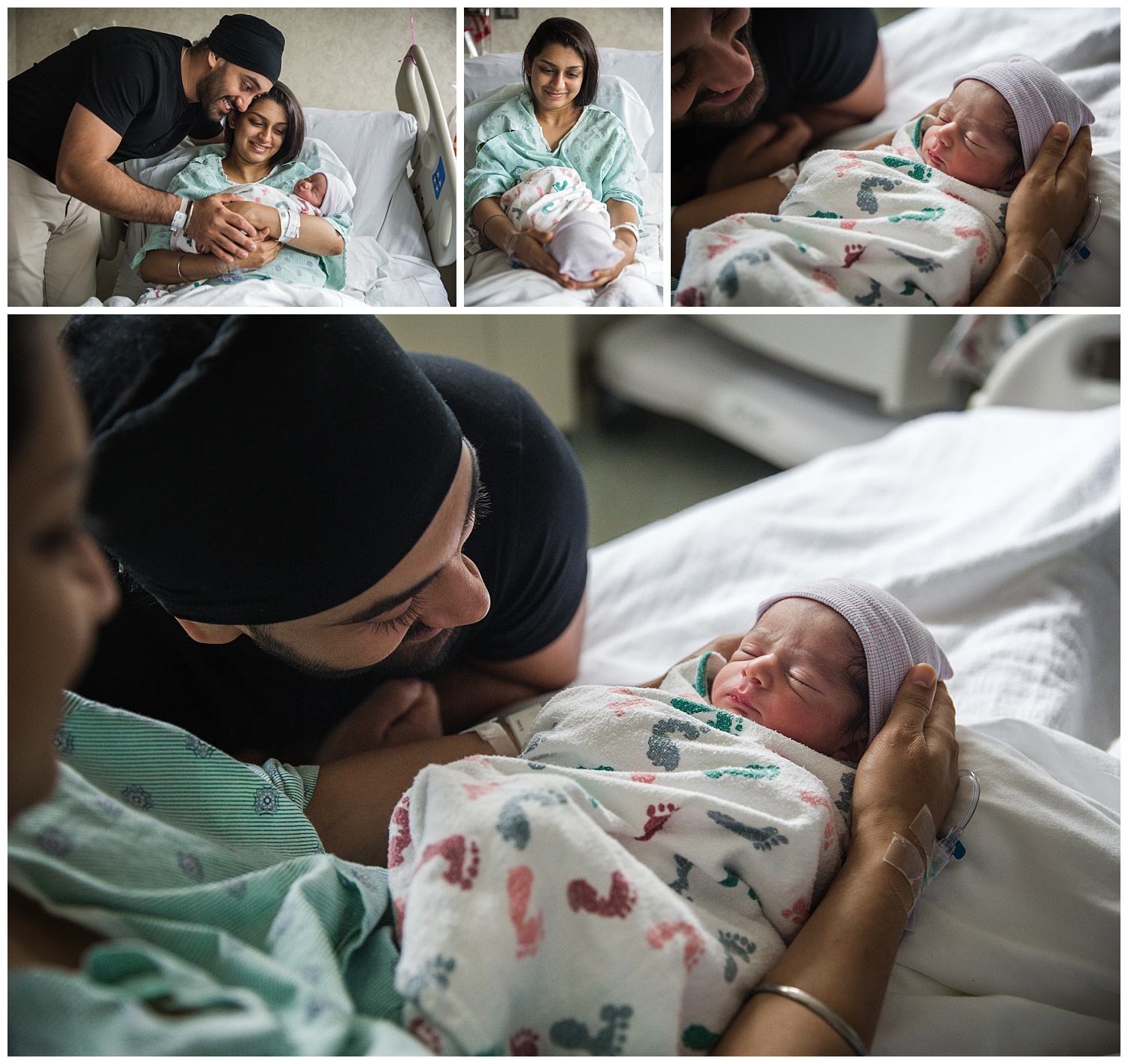 mom and dad snuggling with baby boy in cooper university hospital in fresh 48 session