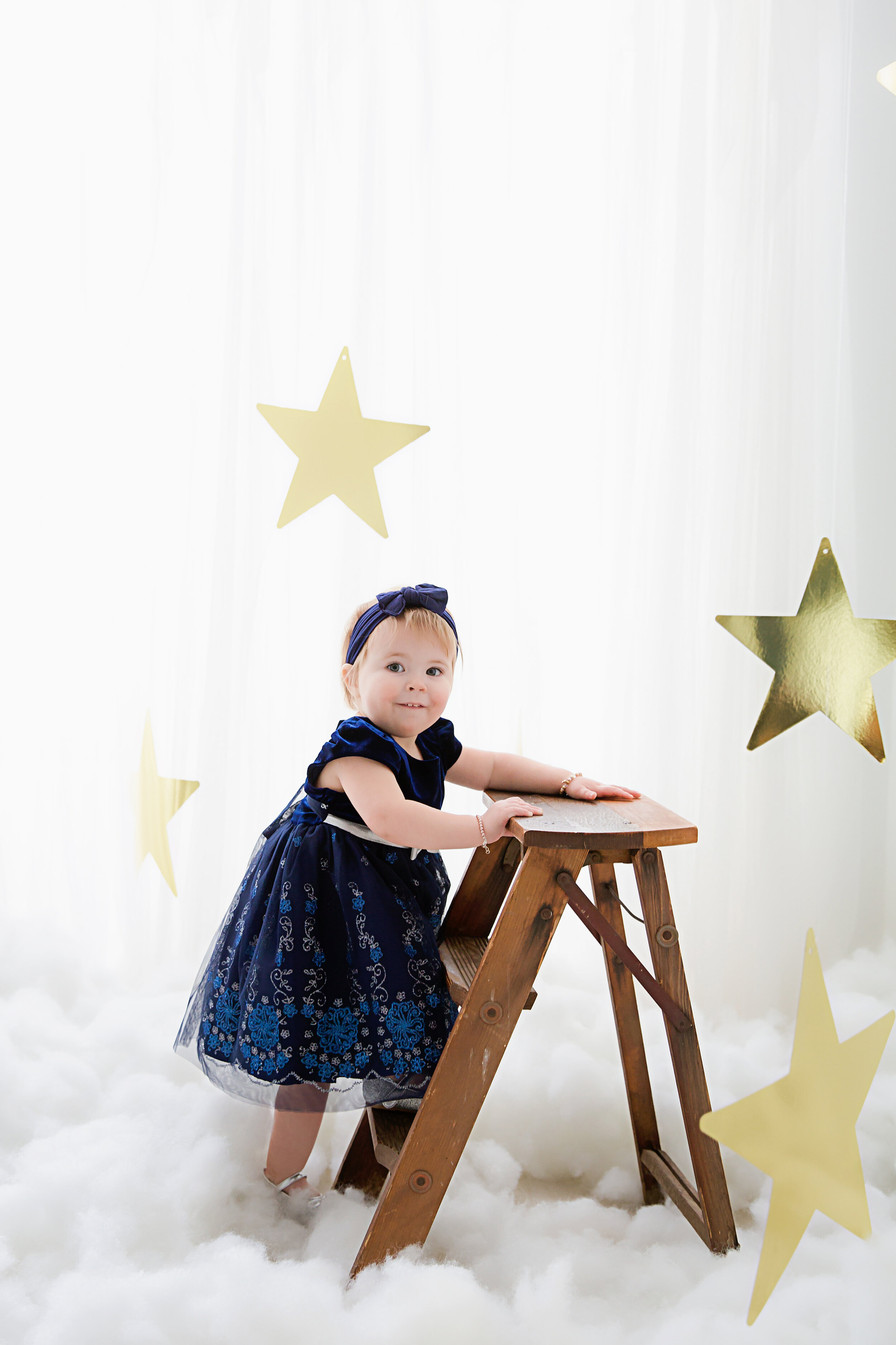 blue dress on two year old girl