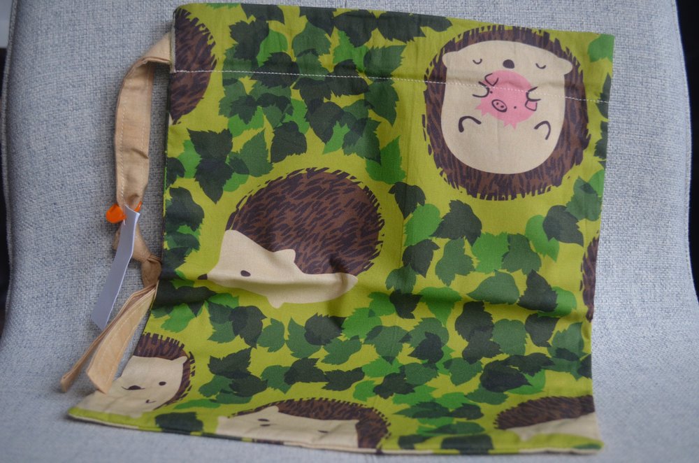 Hedgehog drawstring bag from SewFlo