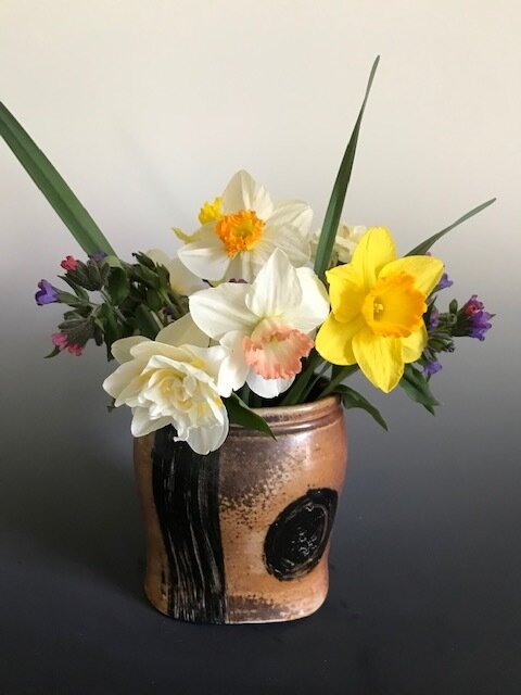Wood Fired Vase with Flowers Teresa Taylor