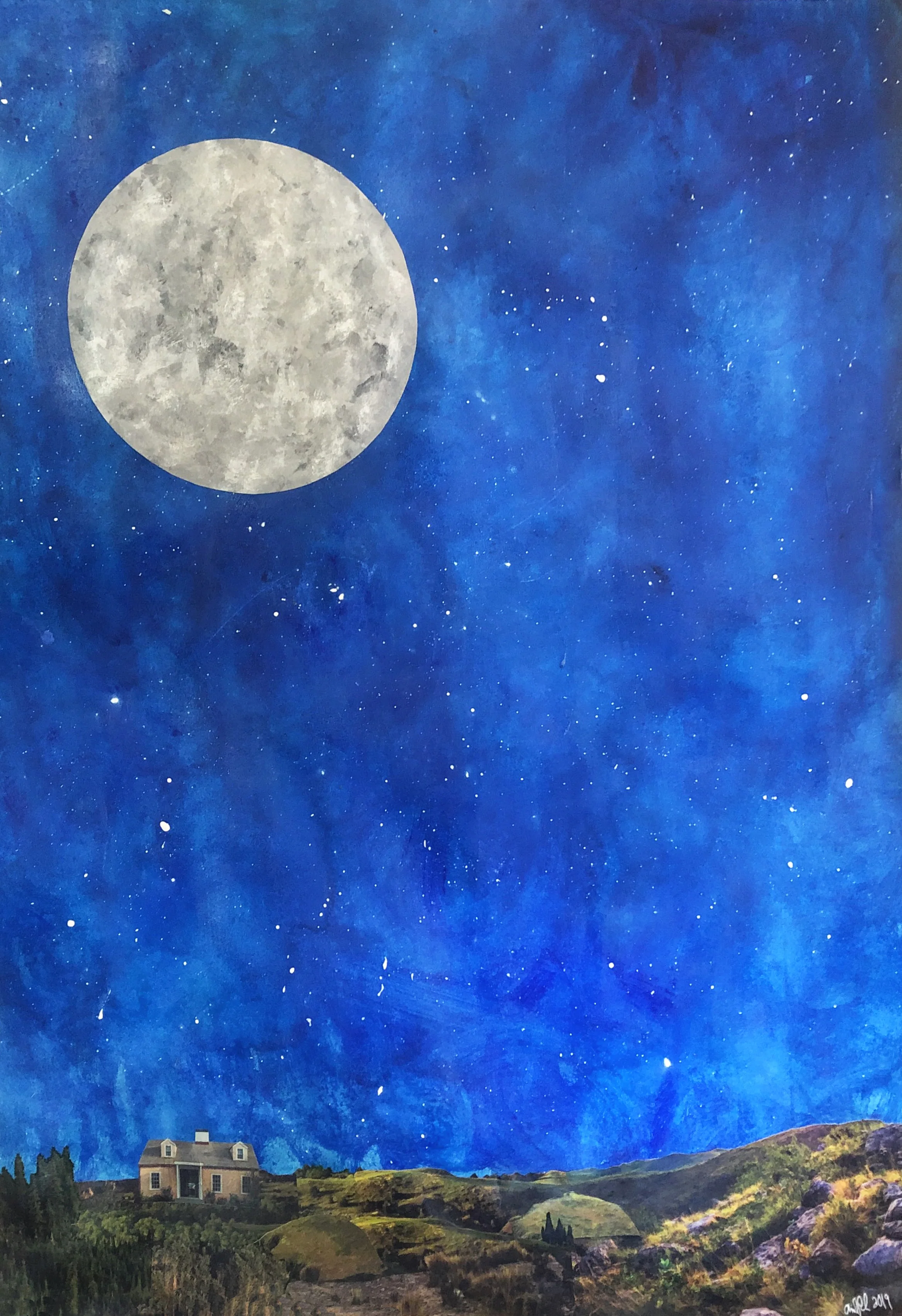 Hill House, 30x40”, Gouache, Acrylic, Paper, Gel Medium (2019)