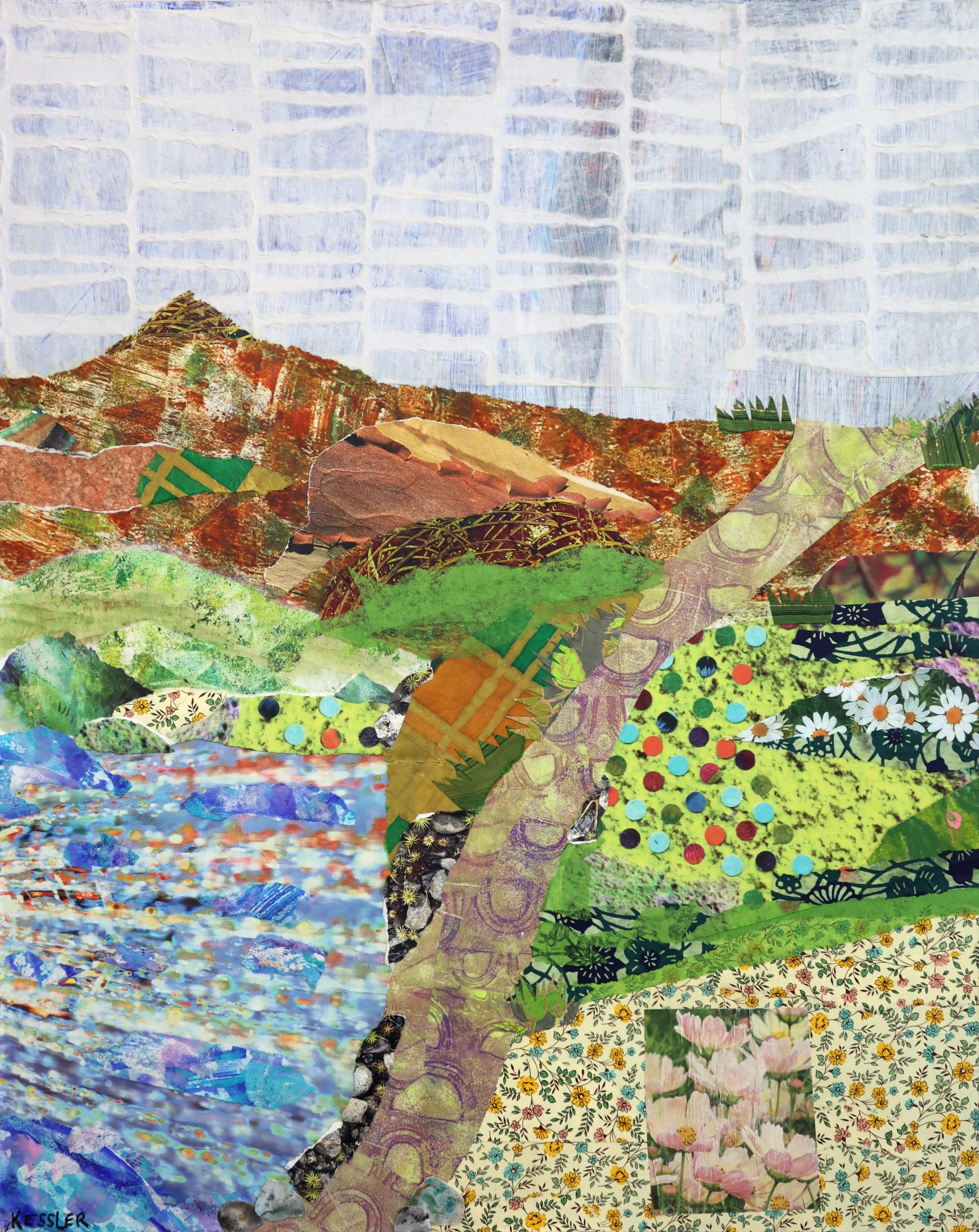 "Up The Hill" (2025)
Acrylic, Paper, Gel Medium on Wood