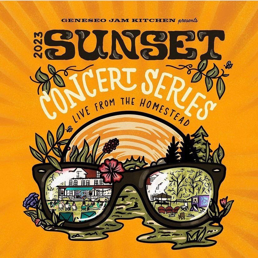 SUNSET CONCERT SERIES!!🌞
&mdash; LIVE FROM THE HOMESTEAD &mdash; 
Presented by @geneseojamkitchen 🌈😎

Concerts are every 1st and 3rd Thursday @thewadsworthhomestead and doors open at 5pm! This concert series runs from June 1-September 21 (schedule