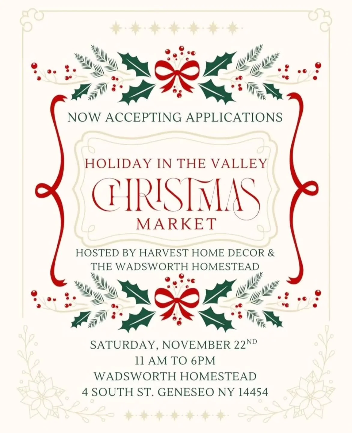 This event will bring together talented artisans from the area and ✨You&rsquo;ll be sure to feel the nostalgia of the Holidays✨ while you also tour the beautifully decorated Wadsworh Homestead!!

Applications are now OPEN! We&rsquo;ve received so man