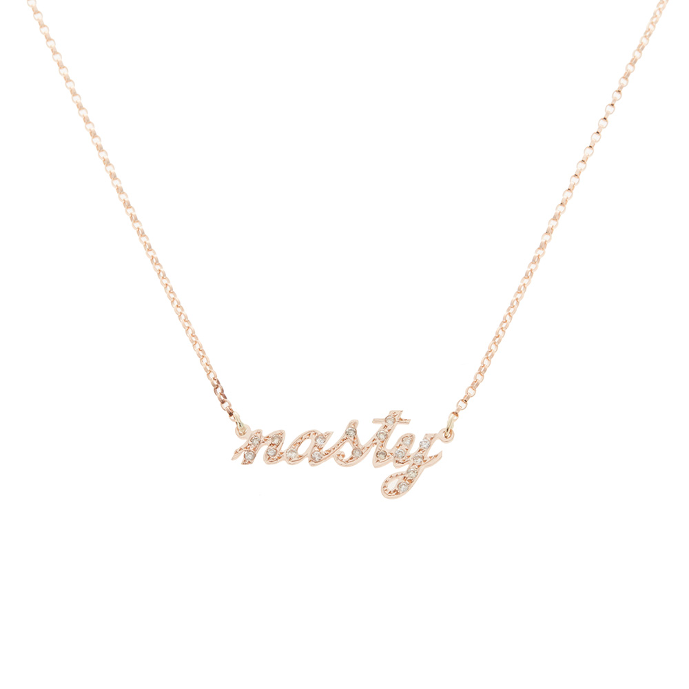 Copy of OTEM New York Jewelry Nasty Nameplate Necklace, Recycled 14K Rose Gold and Champagne Diamonds, Resist Jewelry, Direct to Consumer Fine Jewelry Made in NYC