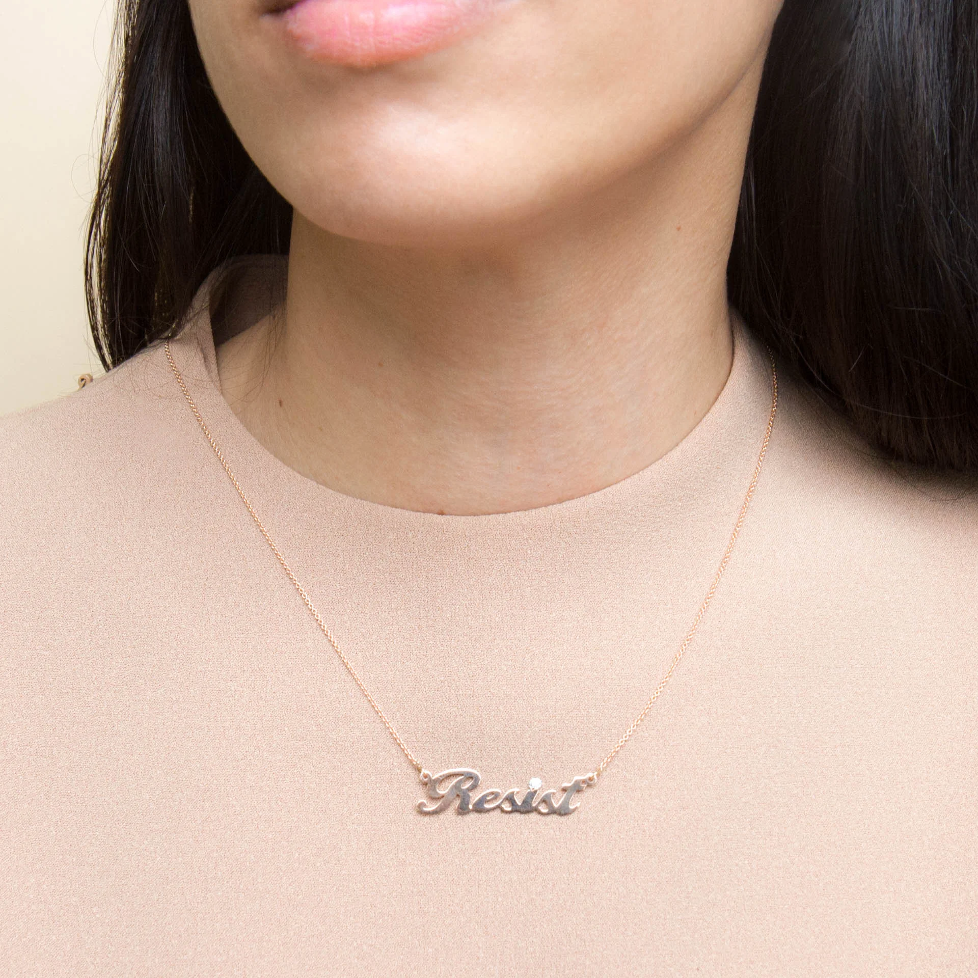 OTEM New York Resist Nameplate in Rose Gold with diamond