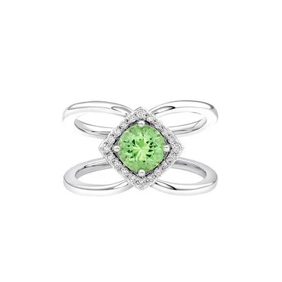 200-904 14 Karat White Gold Halo/ Split Shank Fashion Ring Size 7 With One 0.97Ct Round Mint Garnet And 0.14Tw Round Diamonds $2,257.00