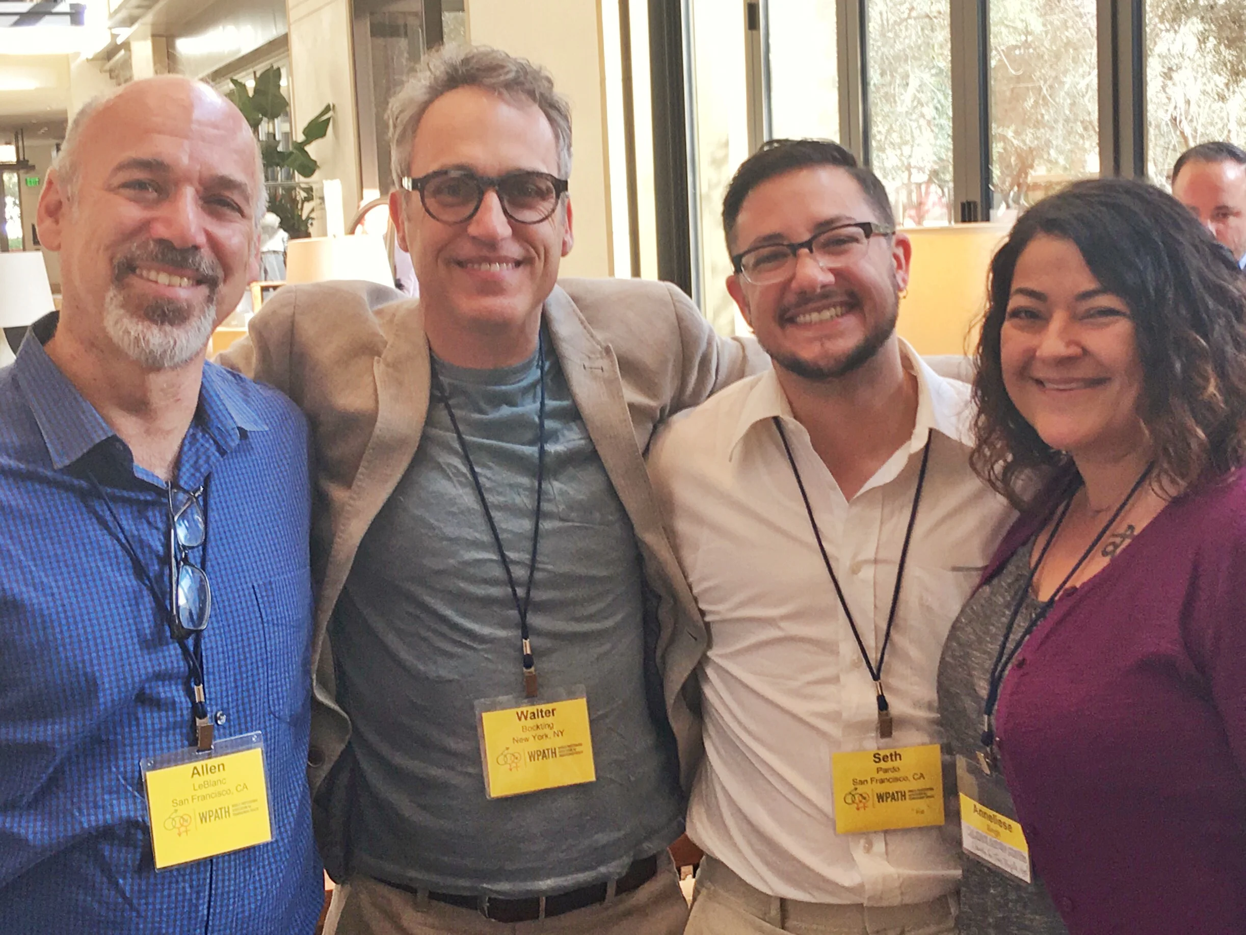 From left to right: Allen Leblanc, PhD - Investigator, Project AFFIRM SF , Walter Bockting, PhD - Principal Investigator, Project AFFIRM NYC, Seth Pardo, PhD - Advisory Board Member - Project AFFIRM SF, Anneliese Singh - Investigator, Project AFFIRM ATL . 