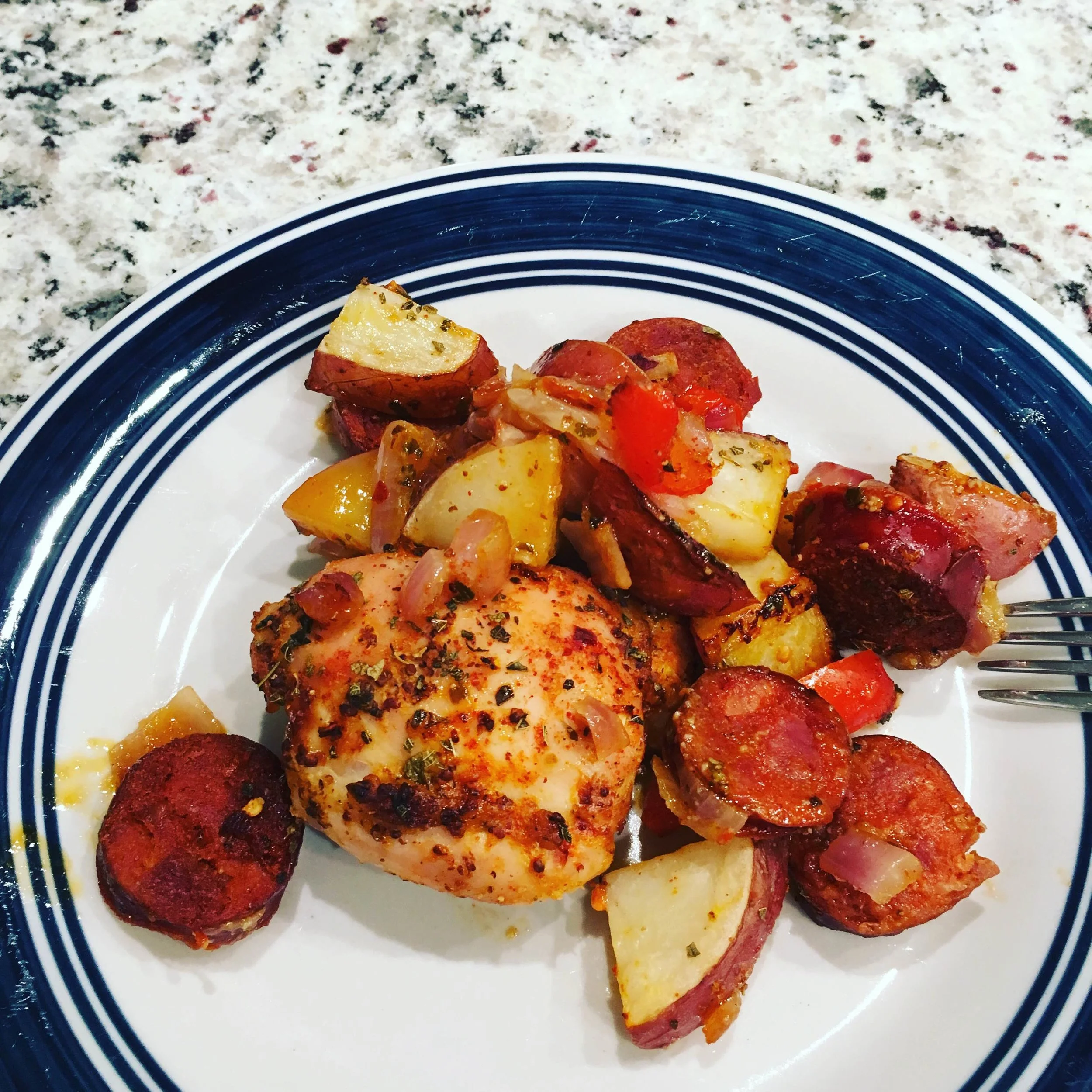 Chicken, Chorizo, & Veggie Tray Bake (Recipe)