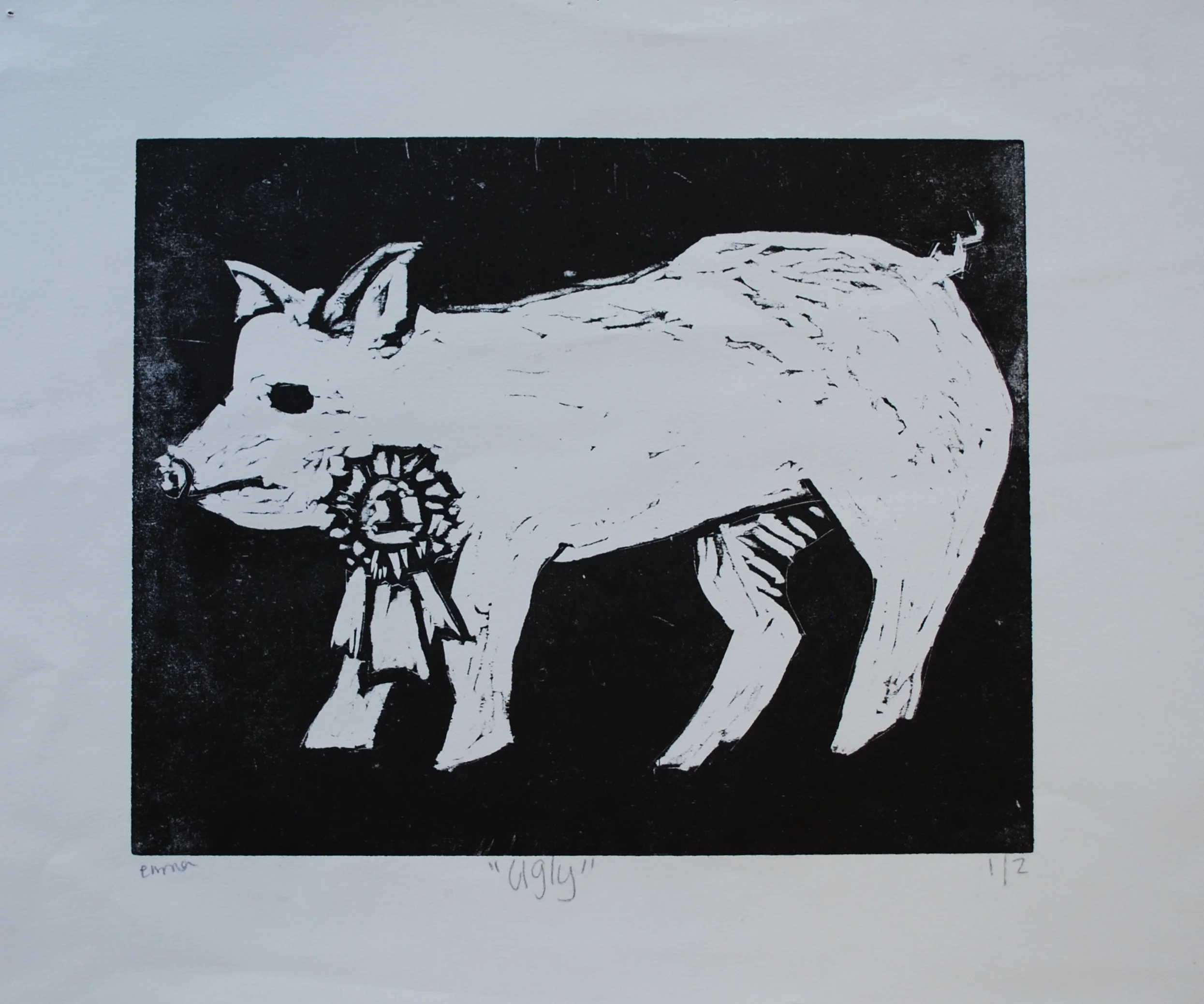  Approximately 10" by 8" ink woodcut print. Summer 2014. 