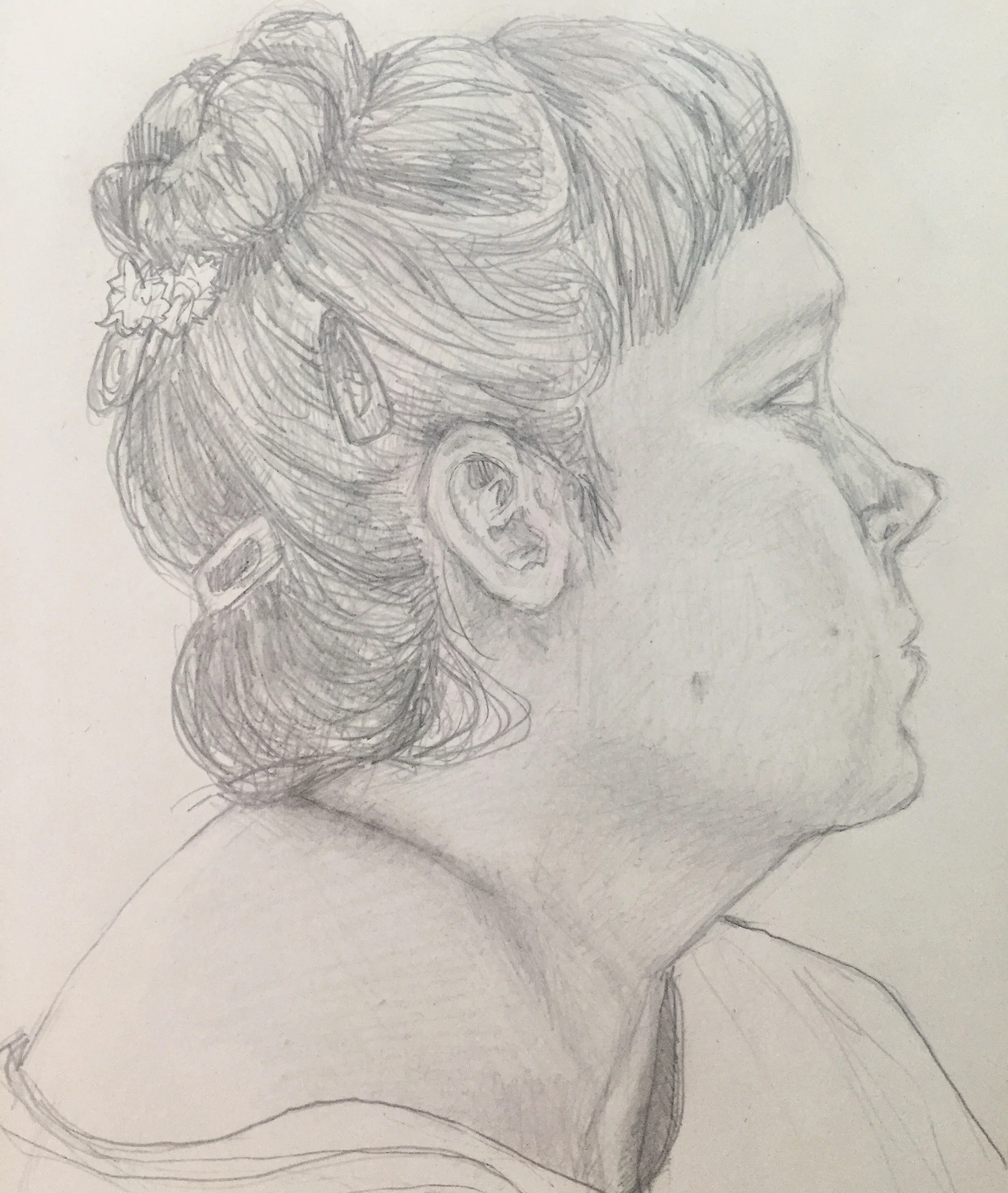  3" by 2" graphite rendition of a model. 3 hours. September 2016. 