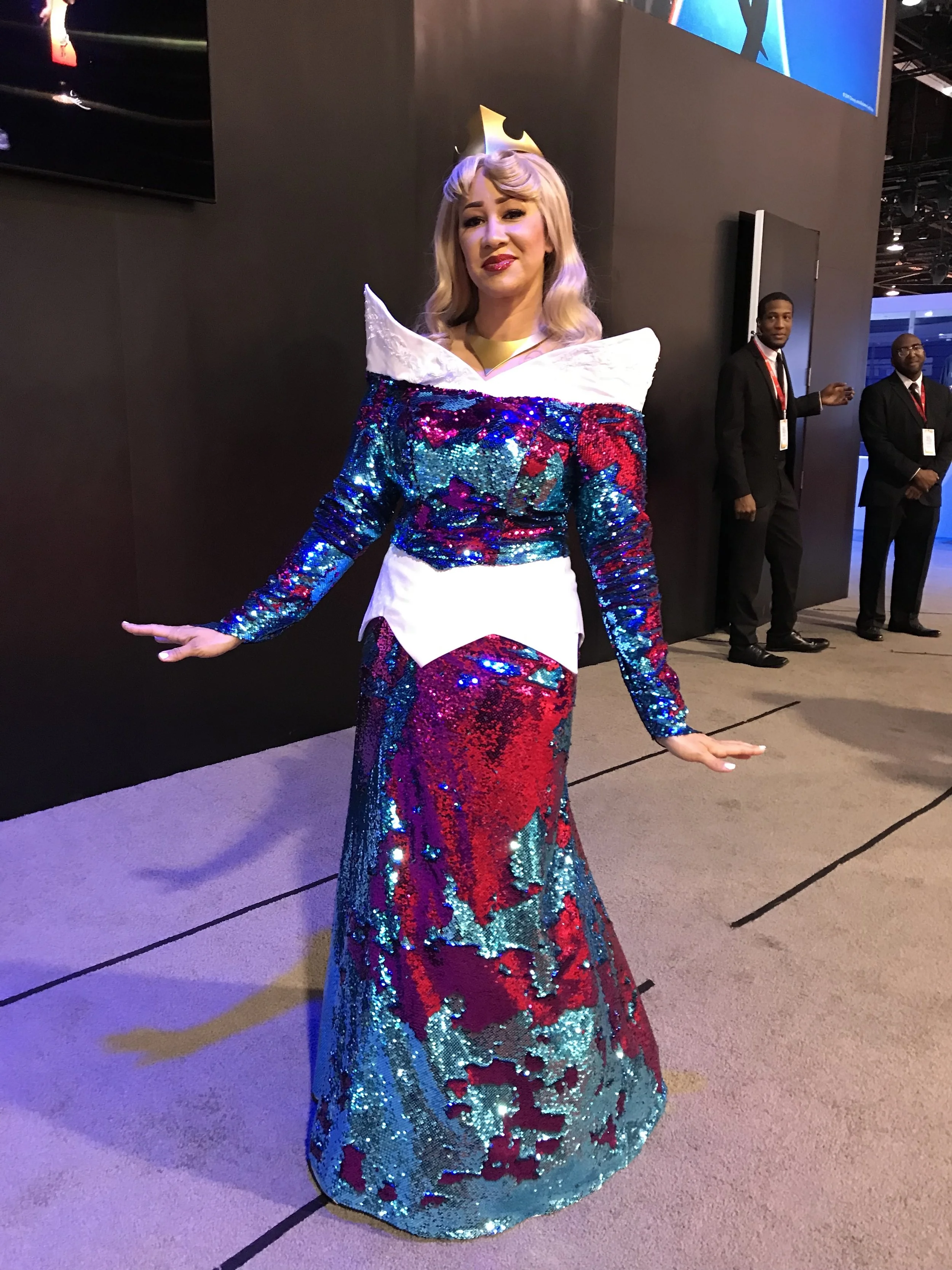 I love this take on the pink/blue Sleeping Beauty dress.