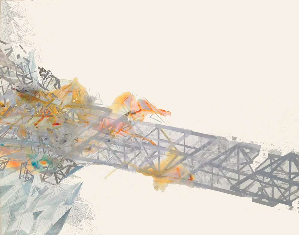Hughen/Starkweather, Valediction 4 (from the Bay Bridge Project), 38hx50w inches, Ink, pencil, and gouache on paper, 2013