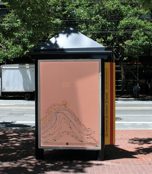 Hughen/Starkweather, BART riders save over 200,000 gallons of gas a day by taking public transportation , 72 x 40 inch poster shown on Market Street in San Francisco, March - July 2007