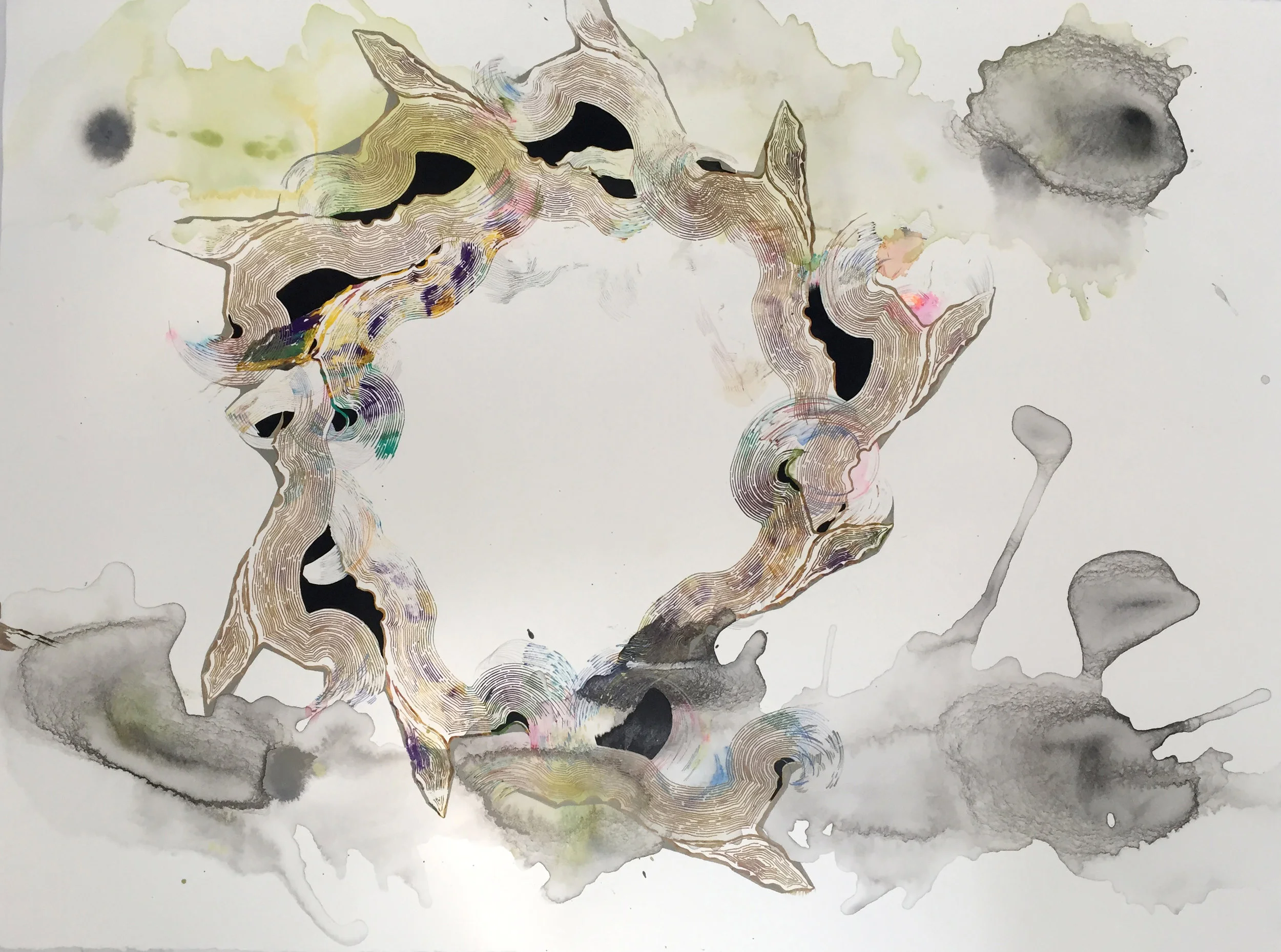 Lagoon, Ink, pencil, gouache on paper, 22 x 30 in., 2017