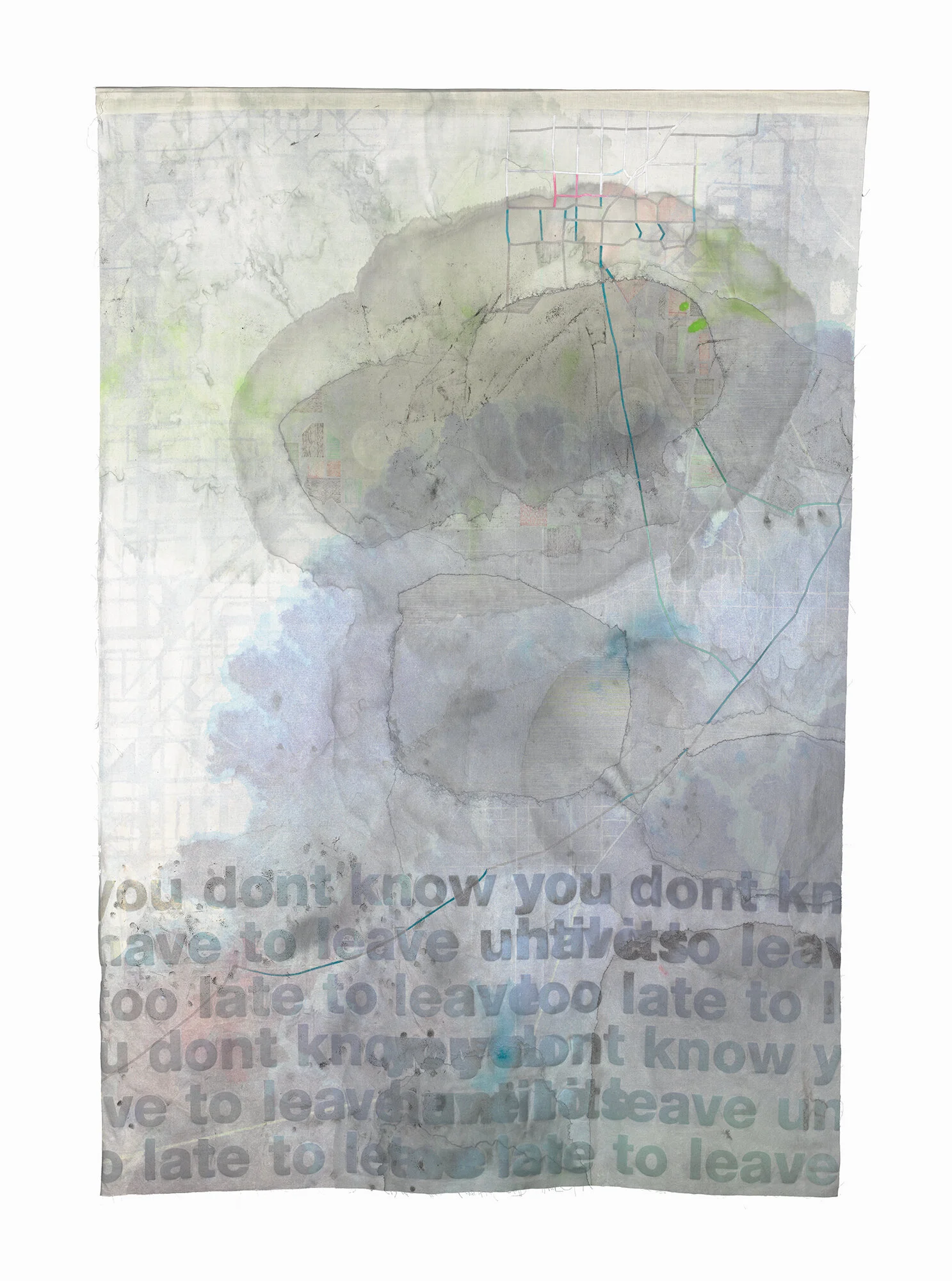 Hughen/Starkweather, Trajectory 16 , ink and pencil on fabric, 42x64”, 2019. From Flood: Miami Trajectories installation.
