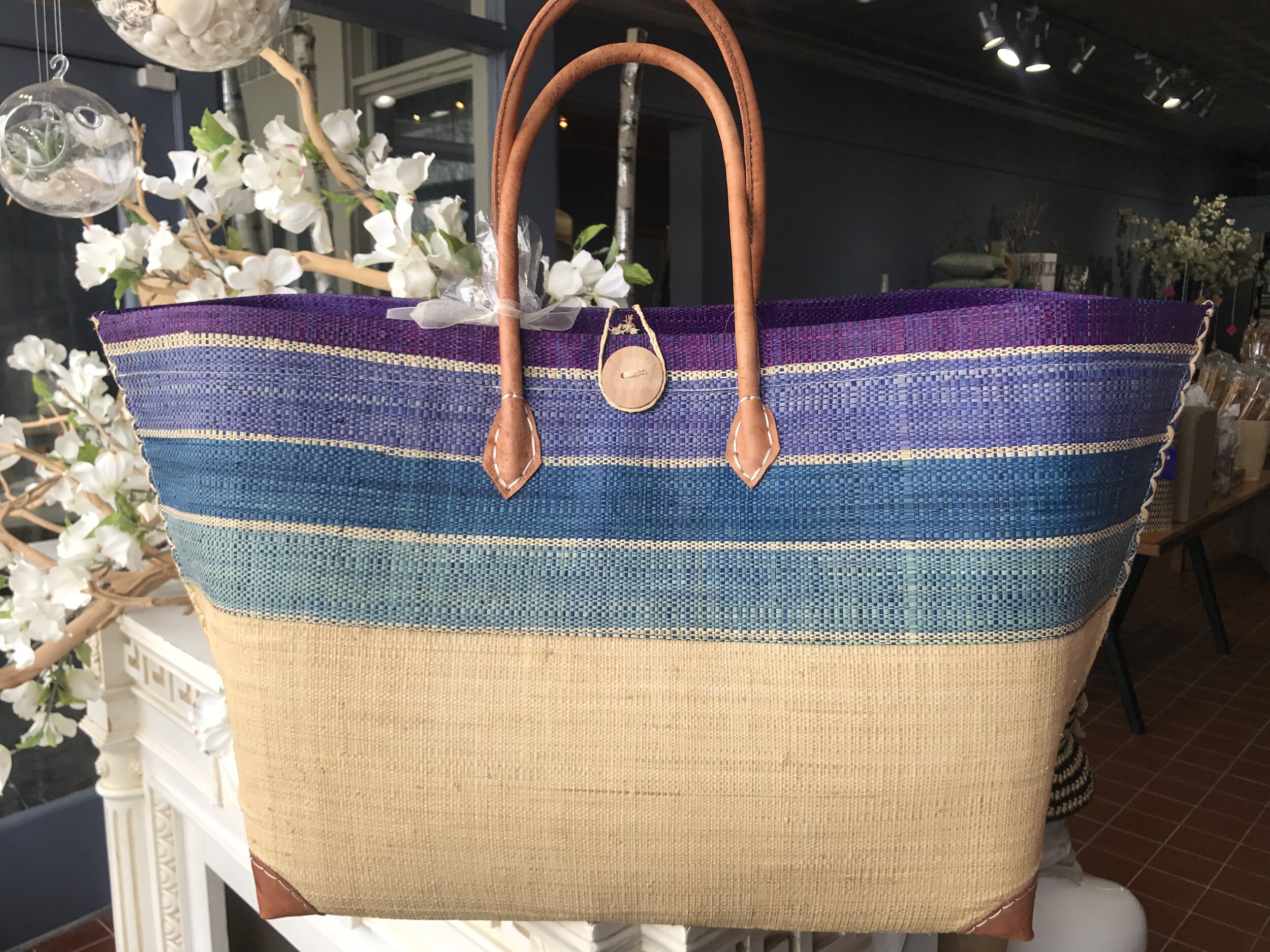 Beach Bag Handcrafted from Madagascar Blue XL