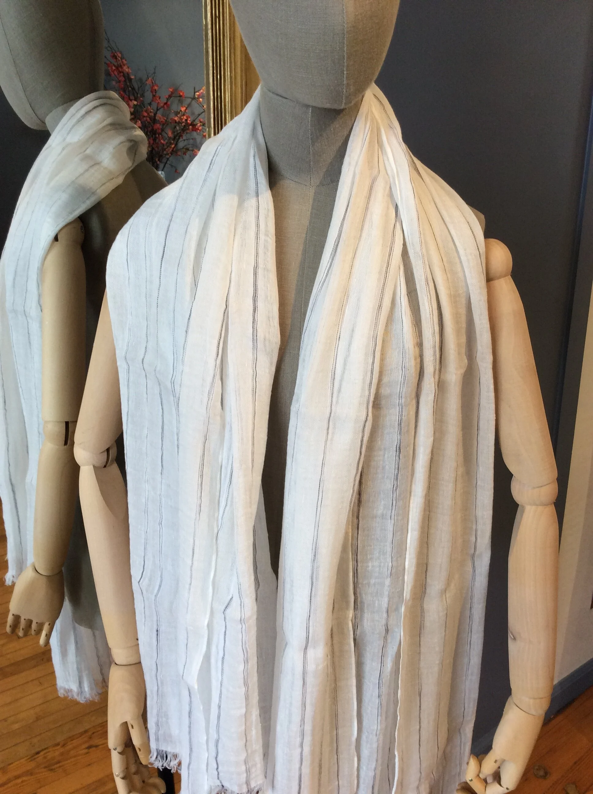 Linen Spring Scarf Off White with Stripe