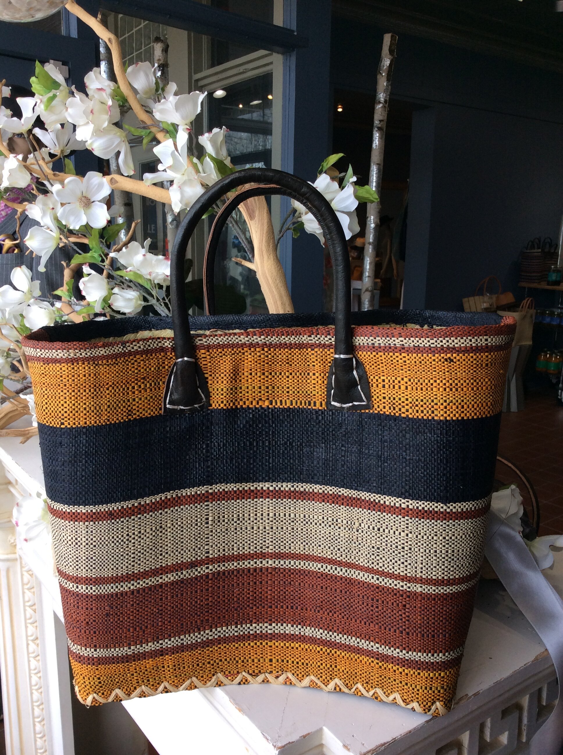 Beach Bag Handcrafted from Madagascar Gold Stripe SM — STOCKROOM