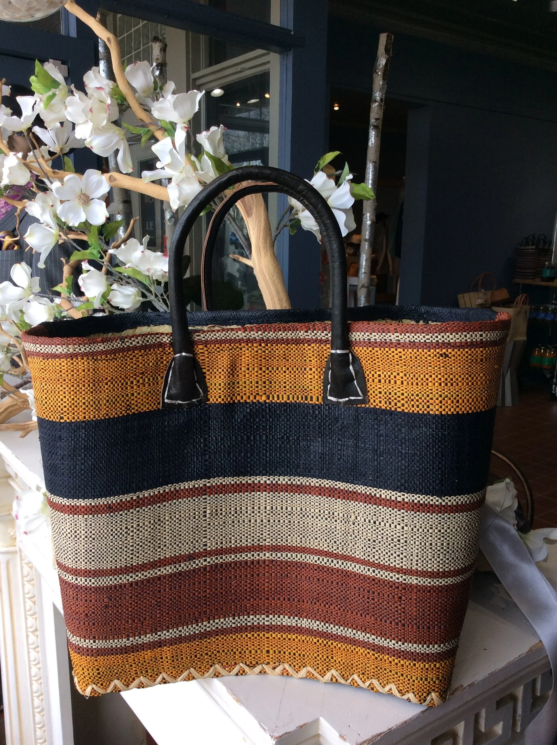 Beach Bag Handcrafted from Madagascar Gold Stripe SM