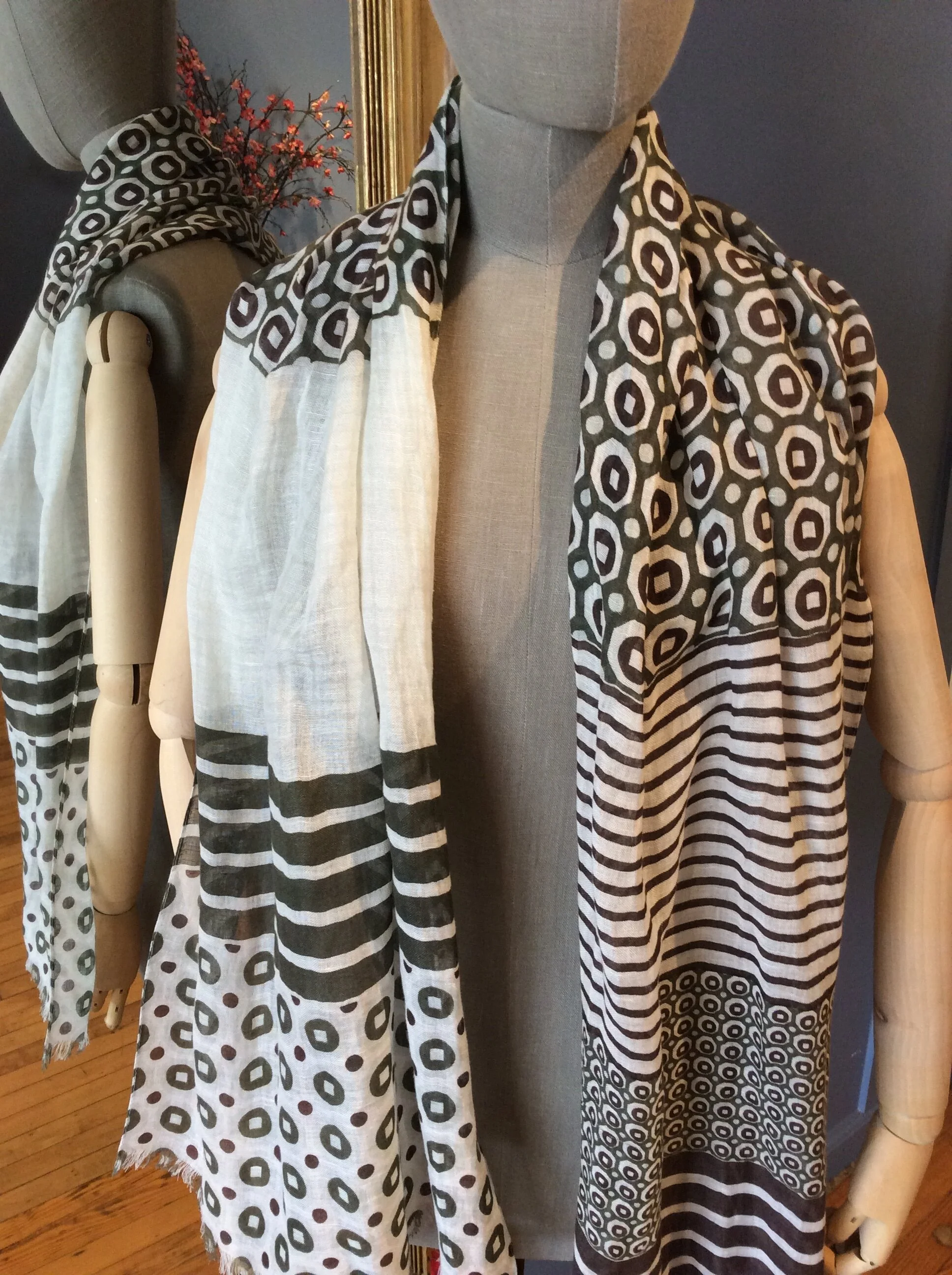 Linen Spring Scarf Olive Pattern