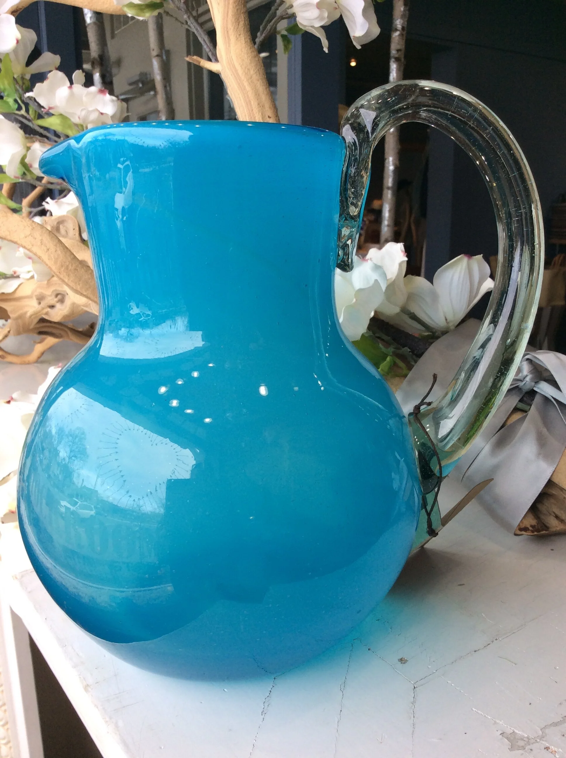 Blue Glass Hand Blown Pitcher