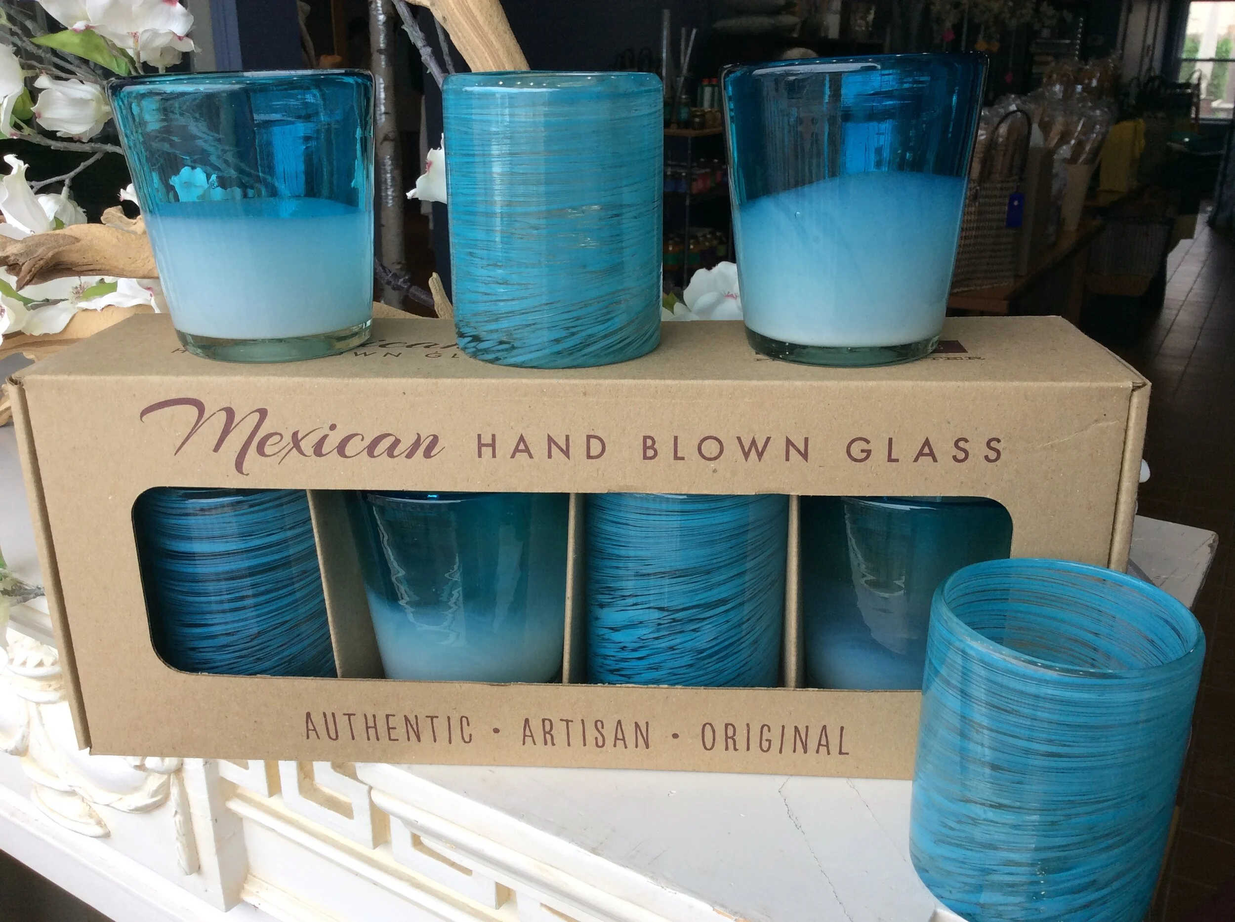 Blue Glass Hand Blown Glass Set 4