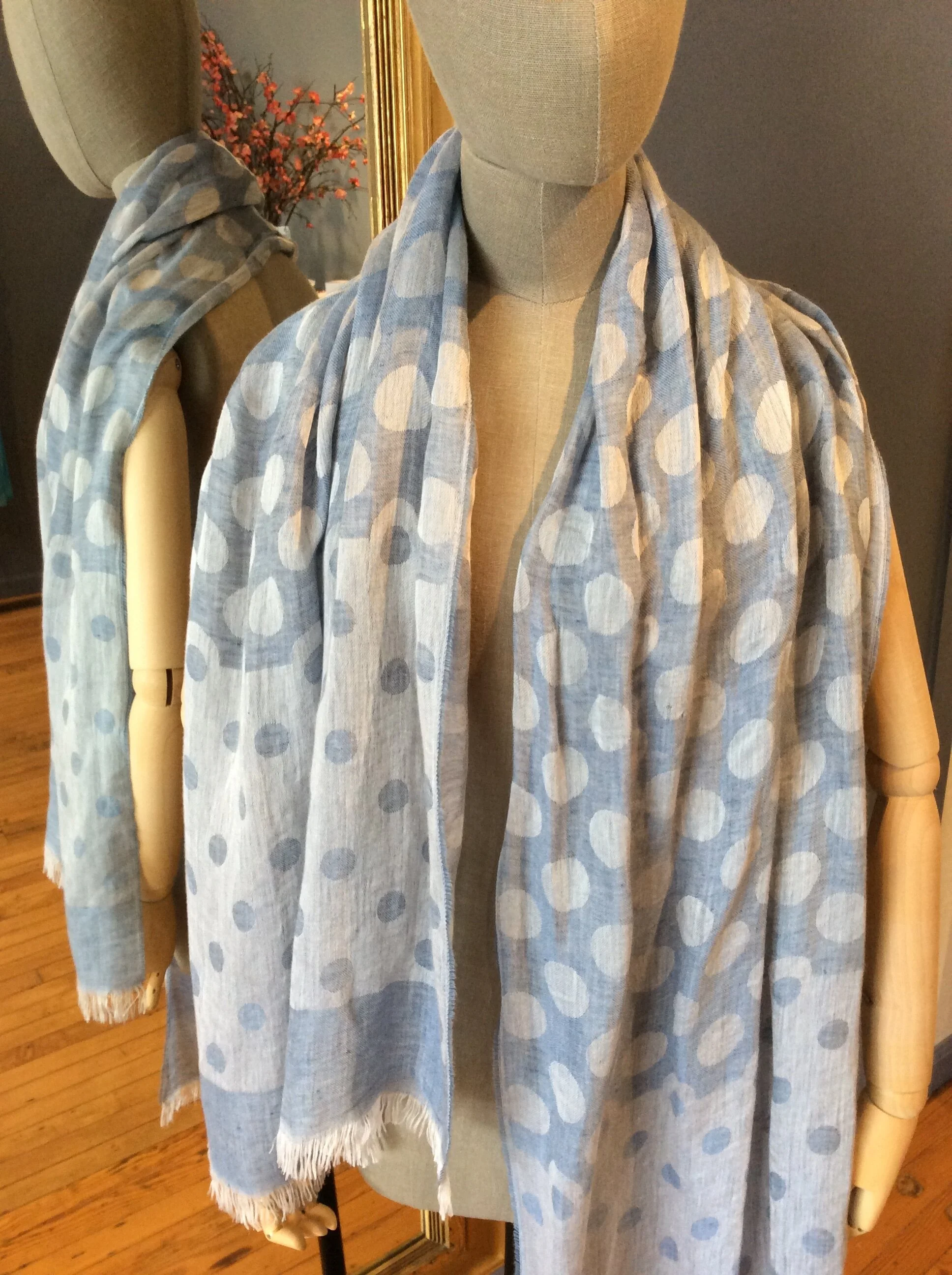 Linen Spring Scarf Blue Dot