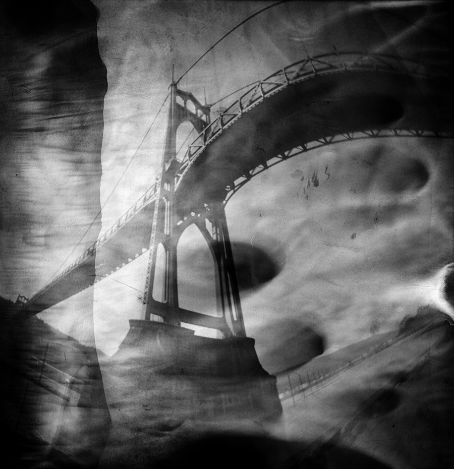 St. Johns Bridge, oatmeal container pinhole, 2 minutes