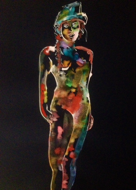 Ink & Watercolor on Pastel Paper 9" X 12"