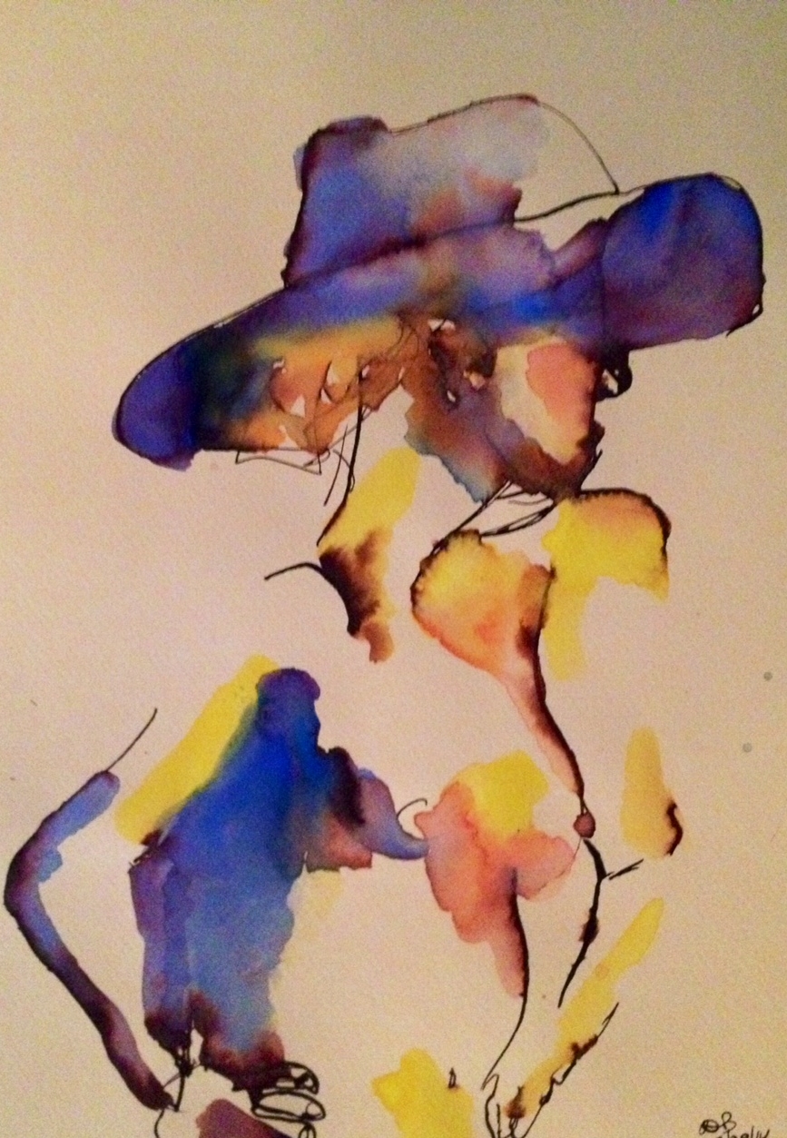 Ink & Watercolor on Pastel Paper 9" X 12"