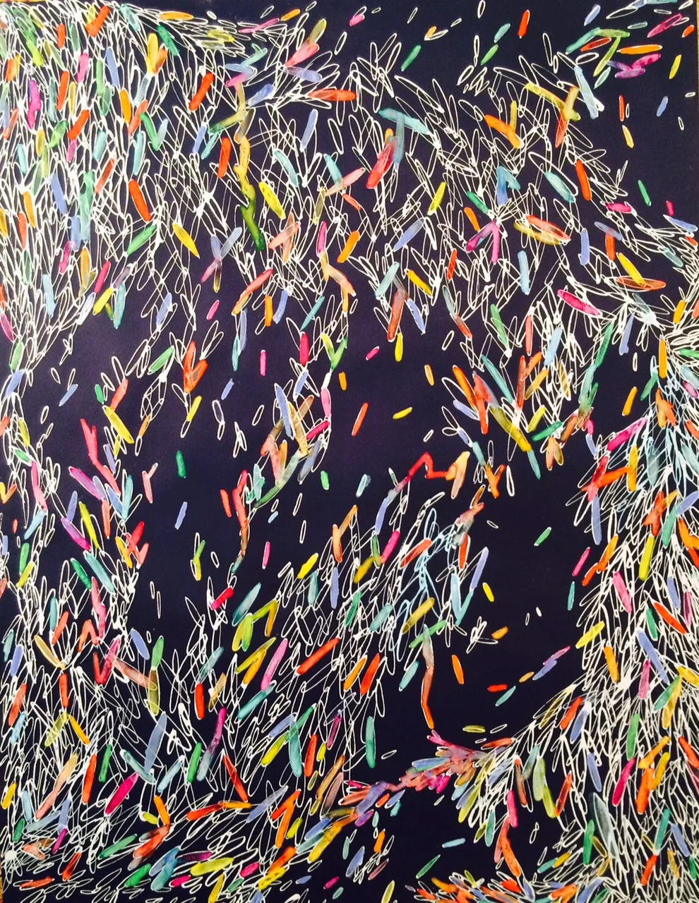 White Ink & Watercolor on Pastel Paper 19 1/2" x 25 1/2"