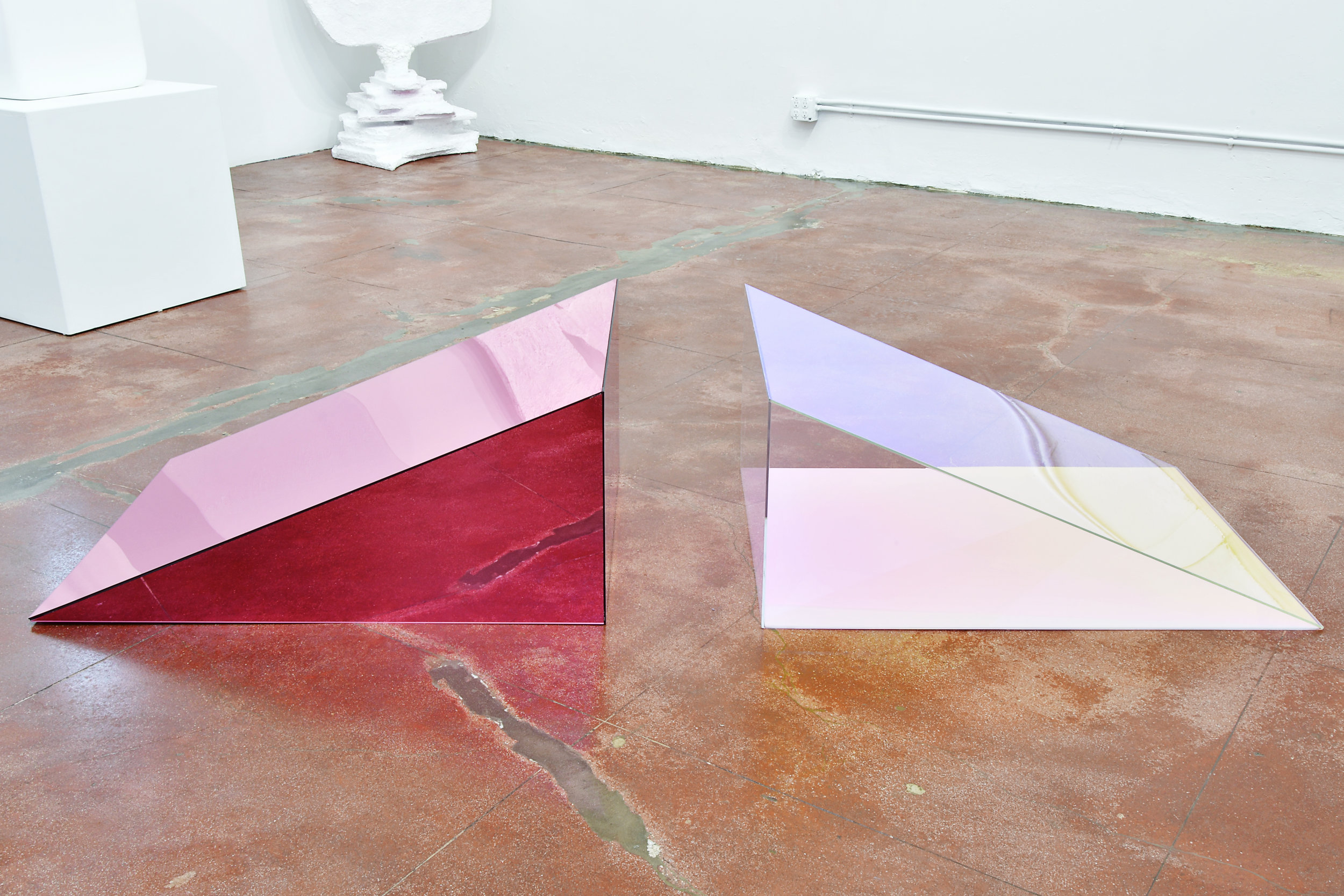 Tamra Seal, Nirvana (Two reclining nudes), 2017, acrylic, mirror, dichroic, 24 x 28 x 3”