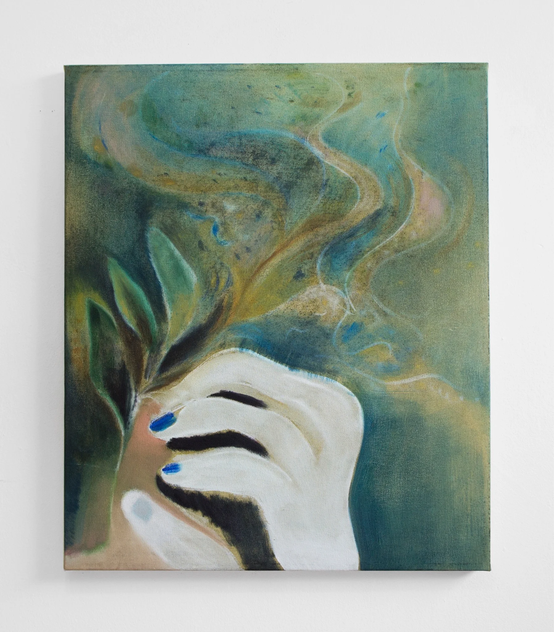 Untitled (Blue Nails) , 2017, Oil and wax on canvas, 21 x 25 inches