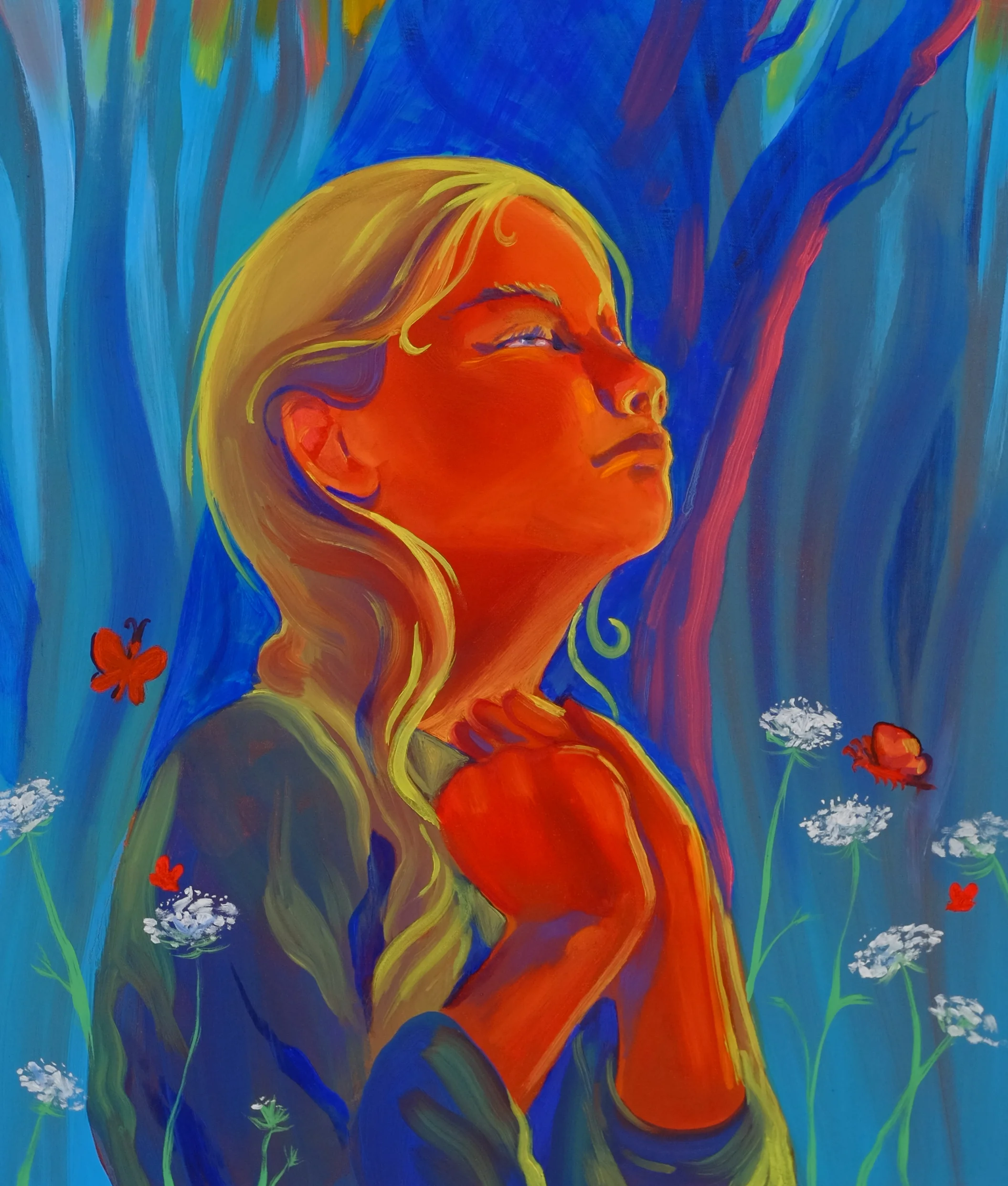 Haley Josephs, Praying to the Sun / Praying to my Heart , 2017, Oil on canvas, 26” x 22”