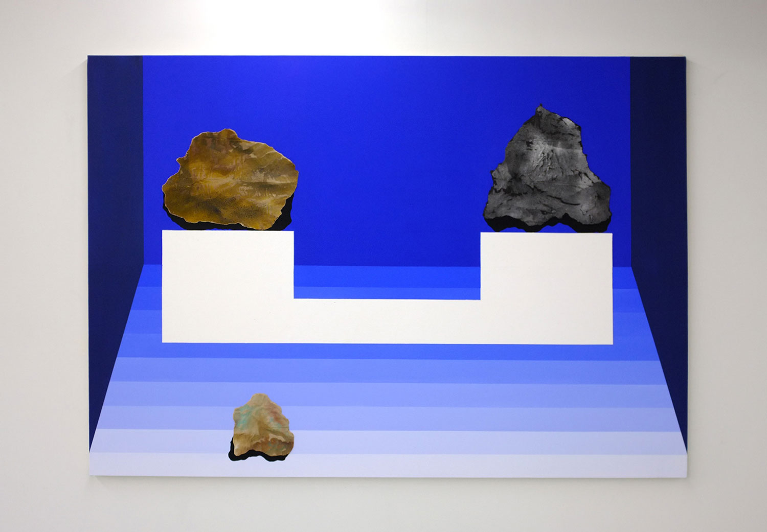 INTERIOR PERCEPTION (DIORAMA) 2017 68 X 96 INCHES CASEIN, ACRYLIC AND GROUT ON CANVAS OVER PANEL