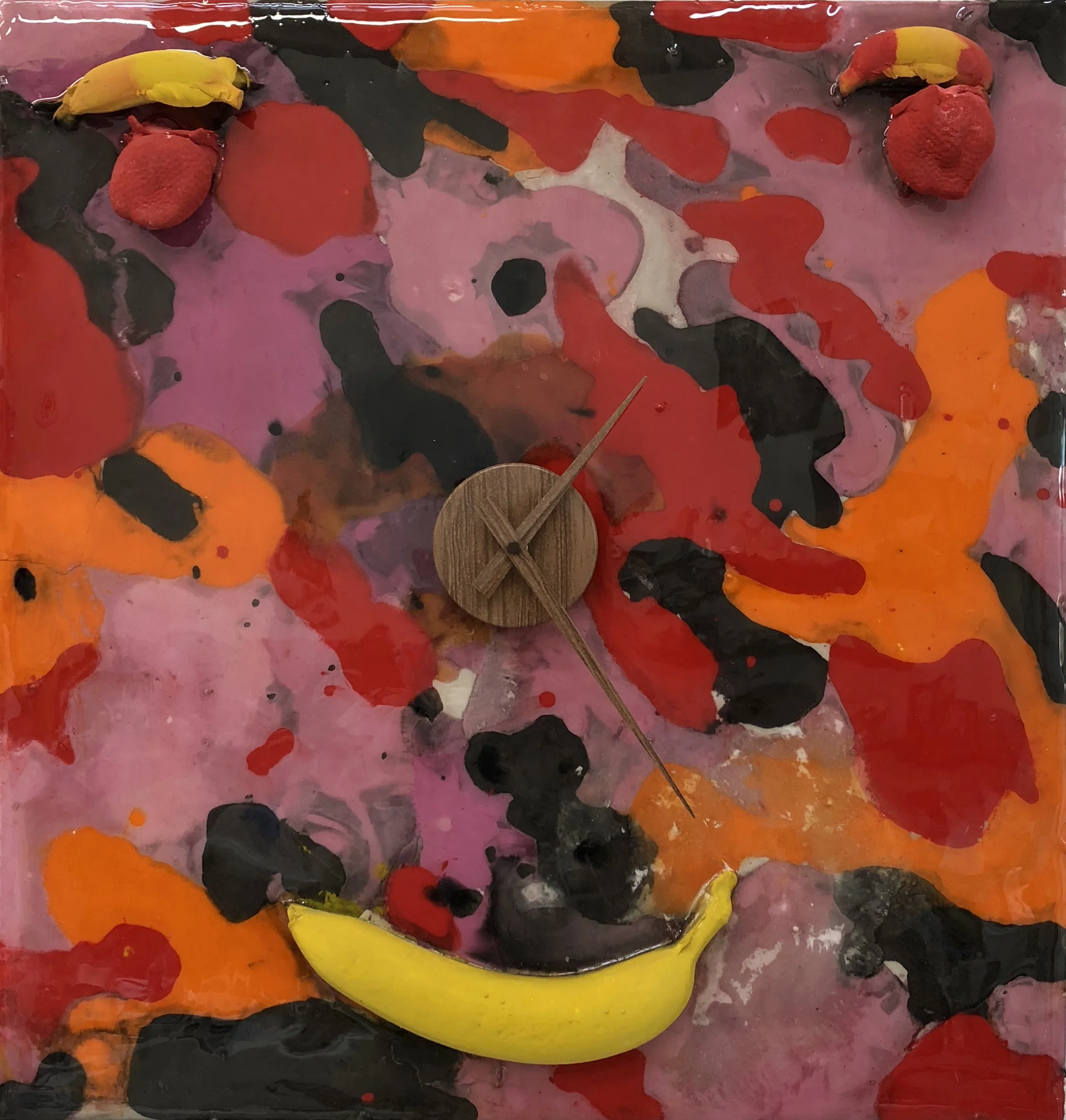 Elizabeth Ferry - Pink Fruit Face Camo Clock