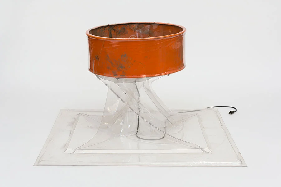 Stephen Neidich, Helium, 2018, PETG Plastic, Box Fan, 48” x 48” x 28.5”