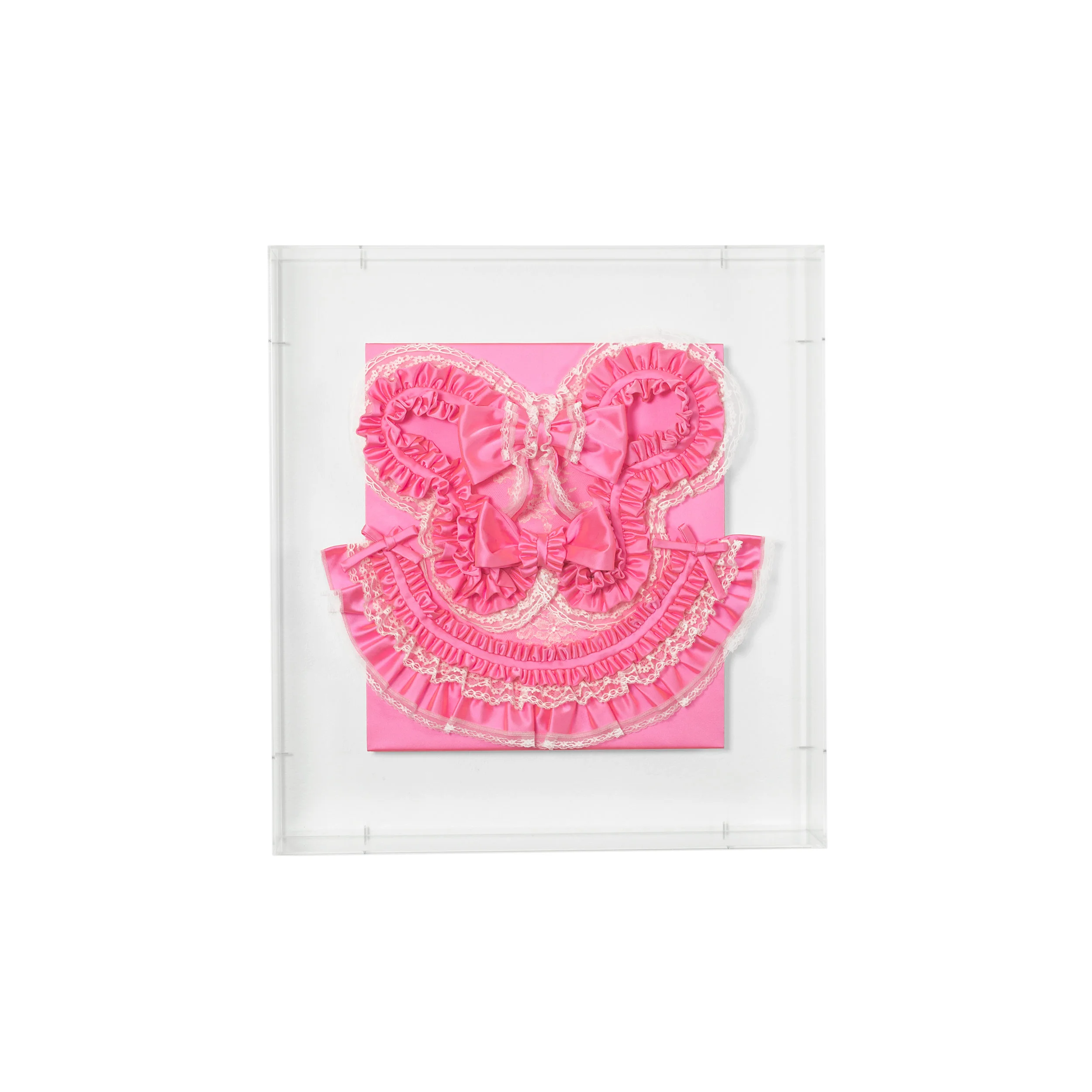 Gabriella Loeb, trigger happy , silk satin, lace, plexiglass 61 x 66 x 14 cm