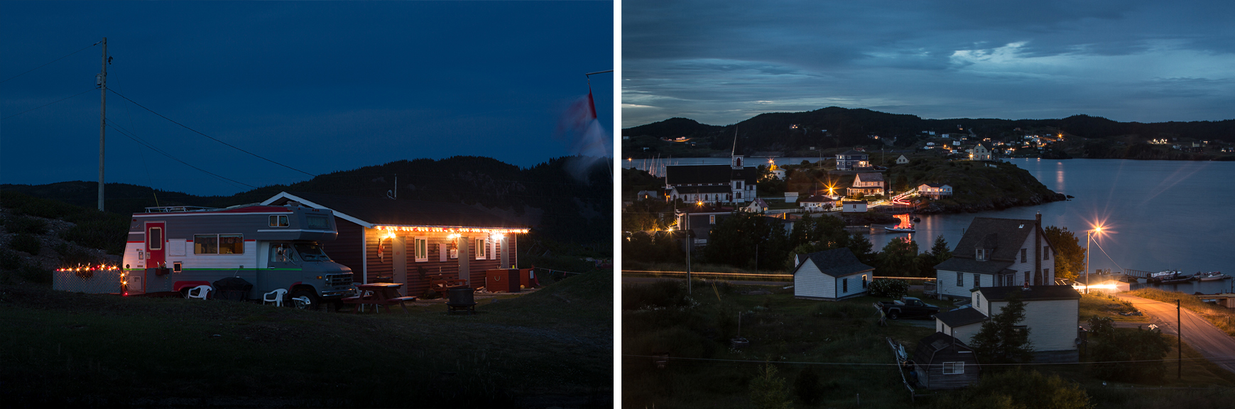 Camper, Back Harbor; Dusk, Trinity