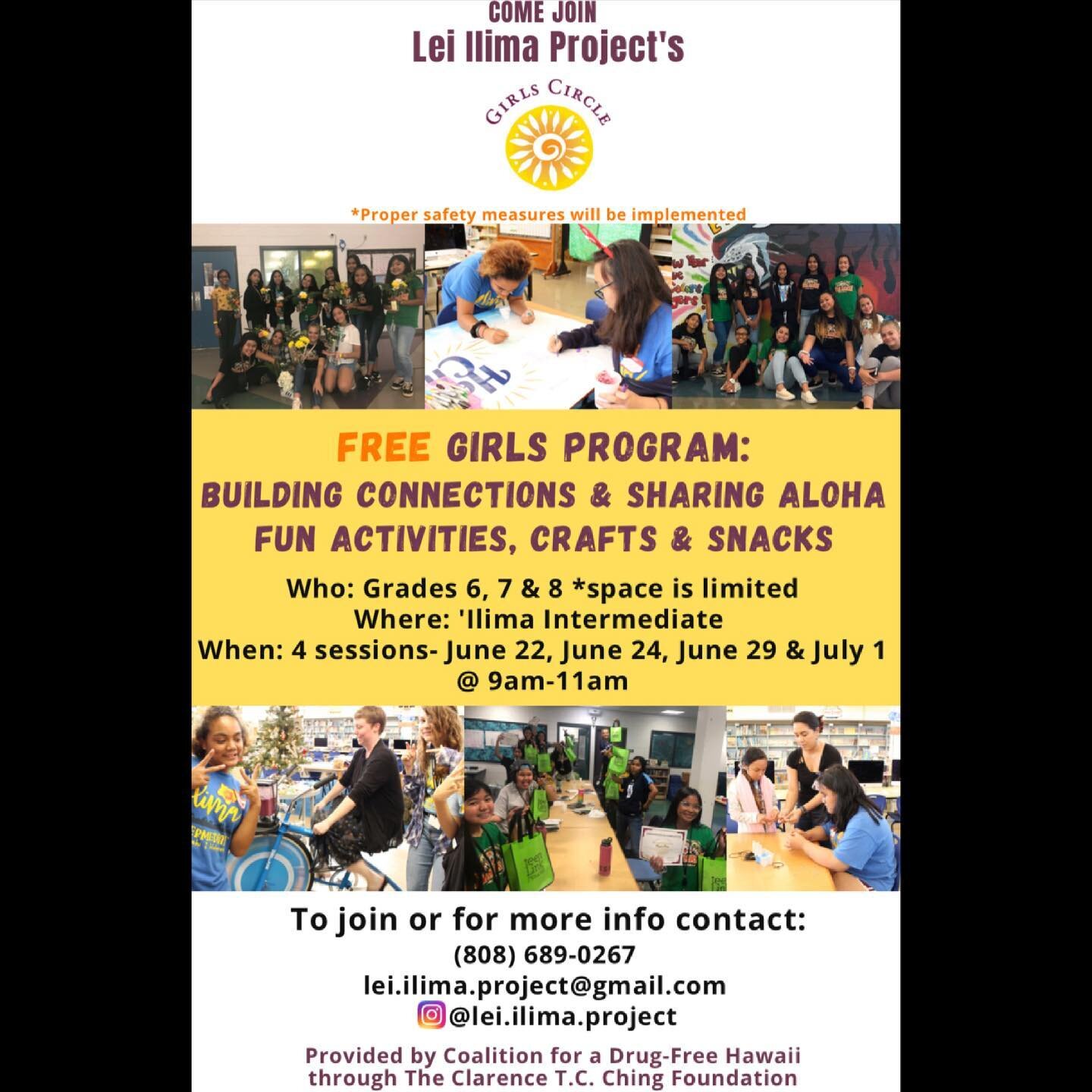 Lei Ilima&rsquo;s Girls Circle starting in a couple of weeks! Contact us for more info 🧡✨ Open to any Ewa Beach youth grade 6, 7 and 8 😁