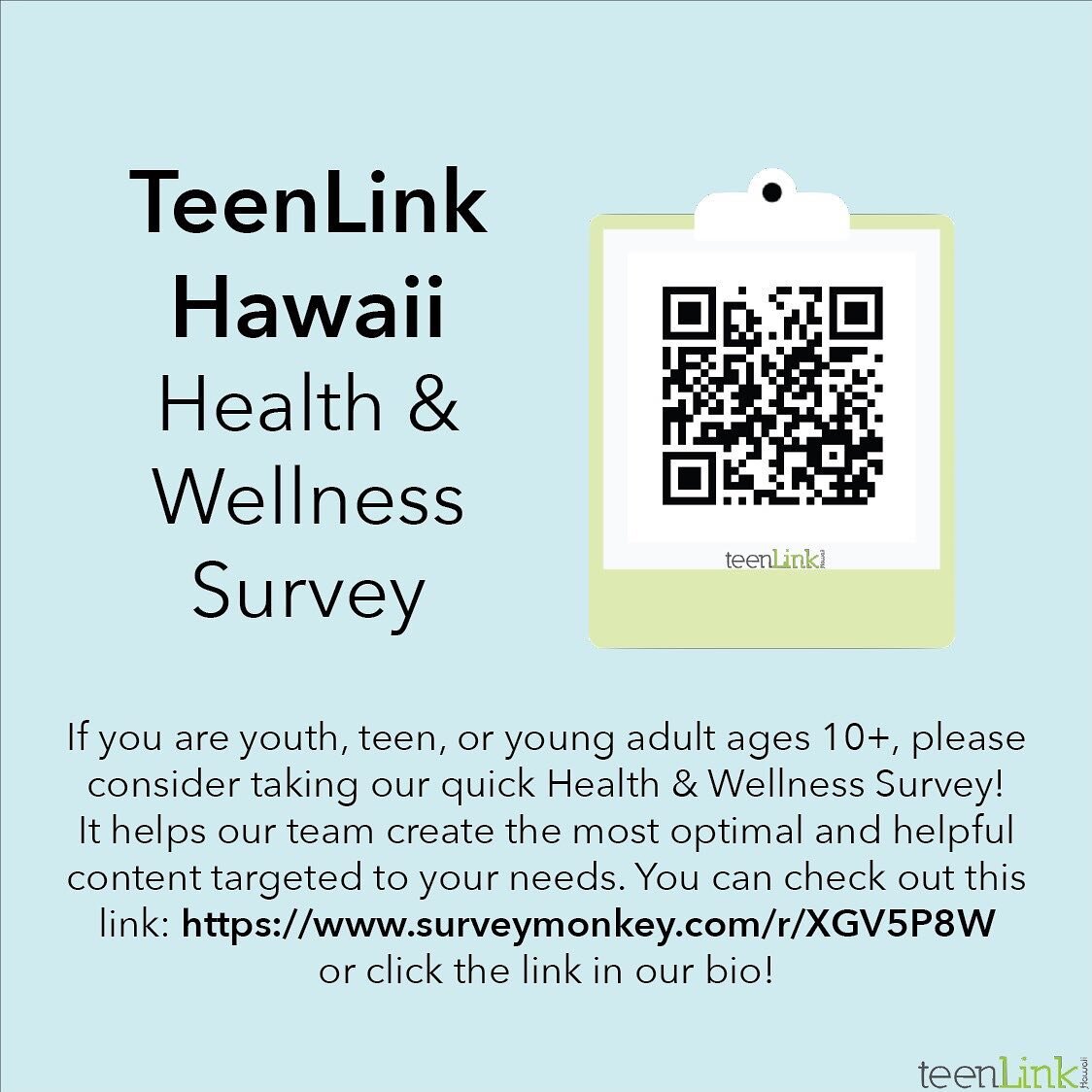 Hi everyone! Please consider taking our short, easy survey to help us gather helpful information to serve you 💻 Link is in our bio 🔗

#teenlinkhawaii #survey