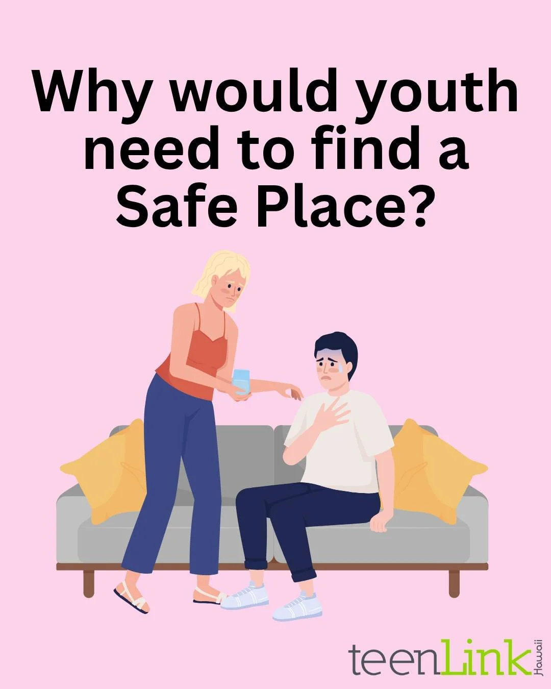 Why would youth need to find a Safe Place? 💛
Thousands of teens face tough situations like family problems, running away, mental health struggles, homelessness, or even trafficking. Sometimes life feels unsafe - at home, with friends, or out in publ