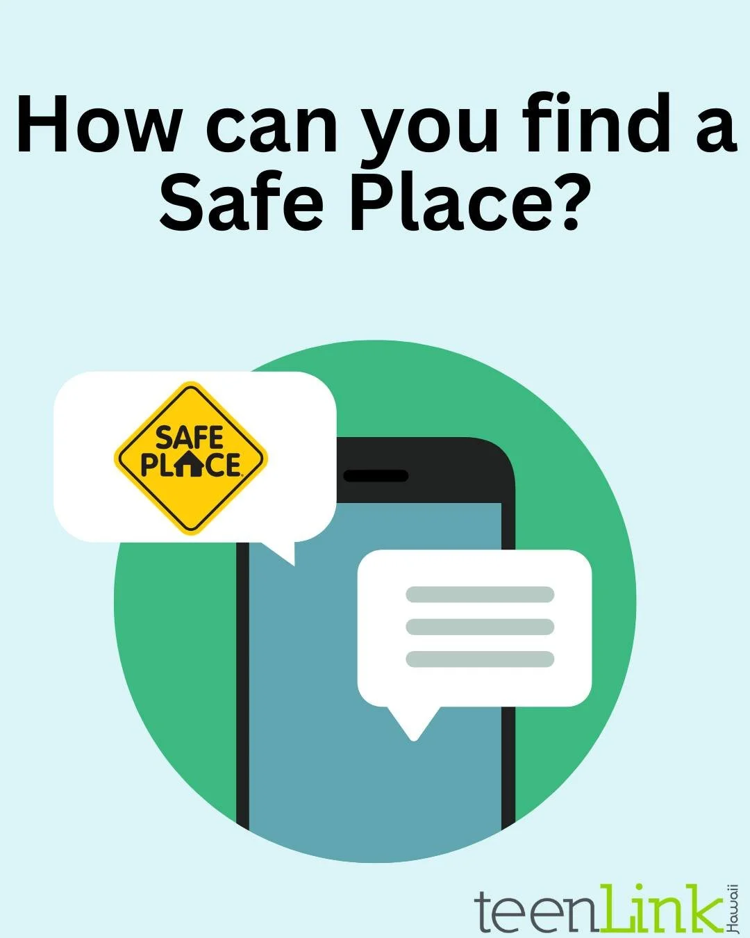 Need help? Find a Safe Place near you 💛
If you&rsquo;re 17 and under and need immediate help or safety, you&rsquo;re not alone. 
📍 Look for the yellow Safe Place sign at places such as libraries and community organizations. 
📱Or, text &ldquo;SAFE&
