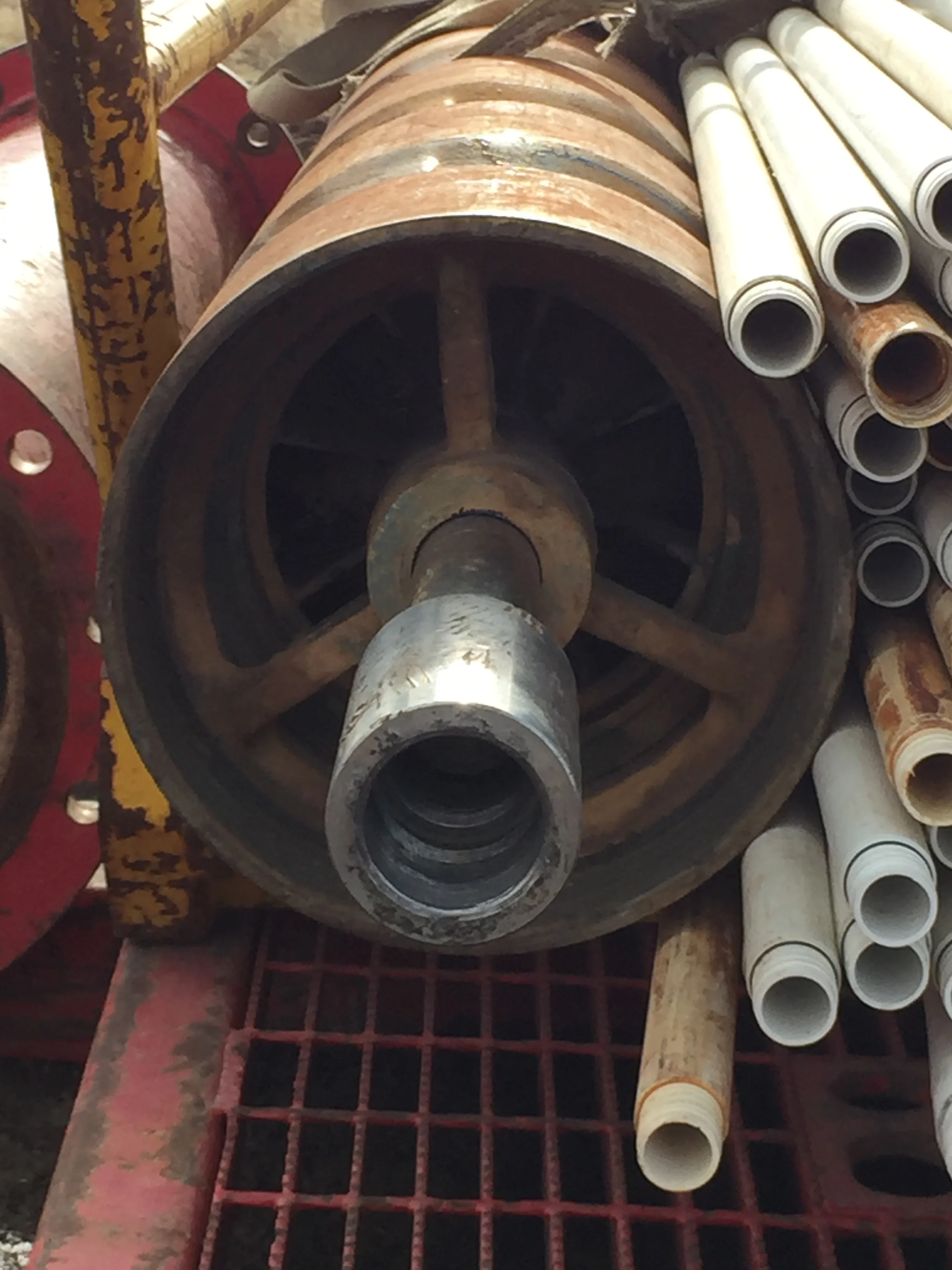 End view of submersile water test turbine pump.