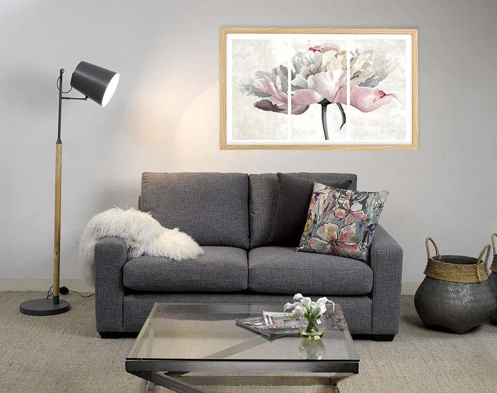 Sofa: Tempo Steel. Scatters (left to right): Panache Shale, Nova Musk.