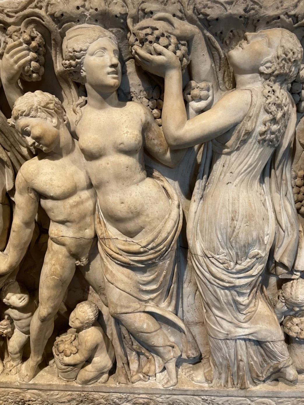 I took this picture at the Isabella Stewart Gardner Museum this past weekend.  It is a small piece of the Farnese Sarcophagus, created around 225 CE. 
I am always intrigued with paintings and carvings from the past.  Look at the bodies.
The softness.