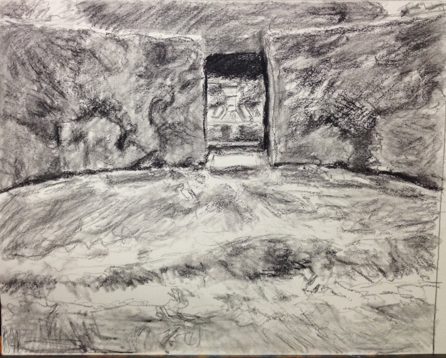 Sketch of Hidcote garden room looking into fountain