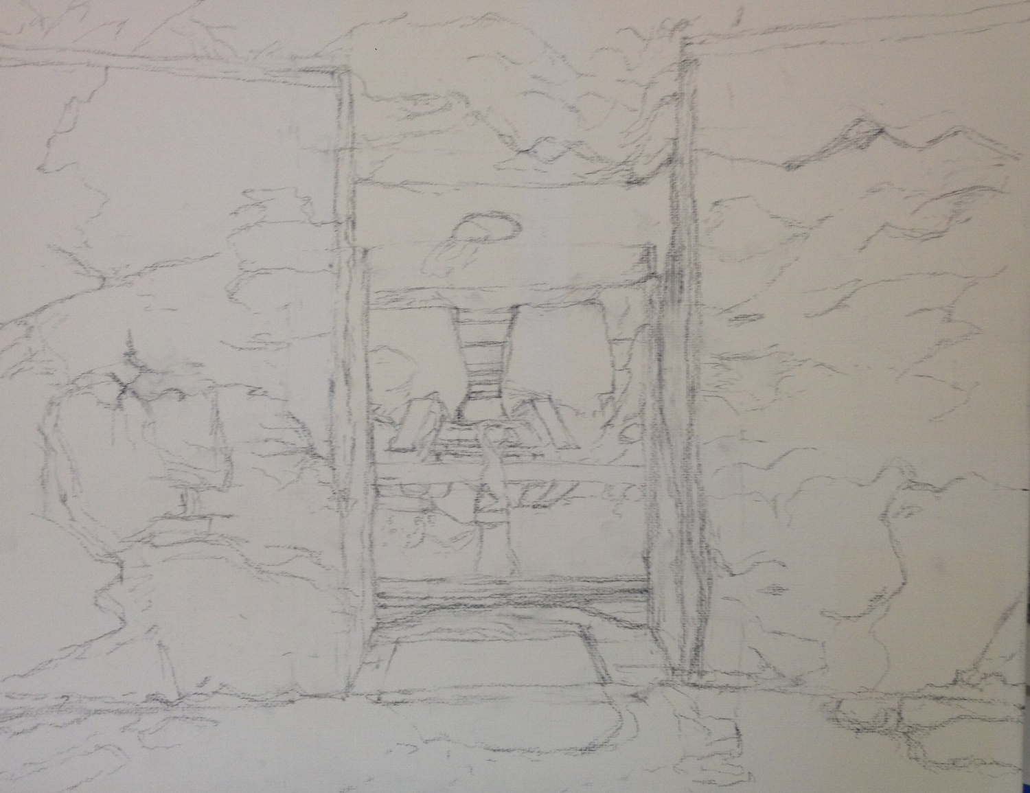 Sketch on canvas: Hidcote room