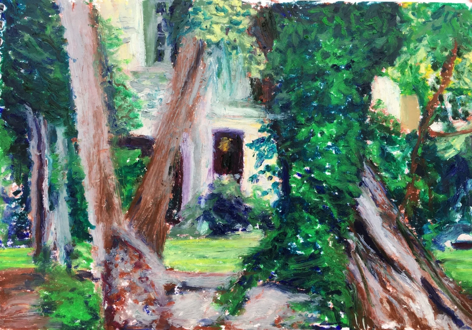Oldest Tree in Paris at Square Rene Viviani (Oil Pastel 6x9 in - June 13 2018)
